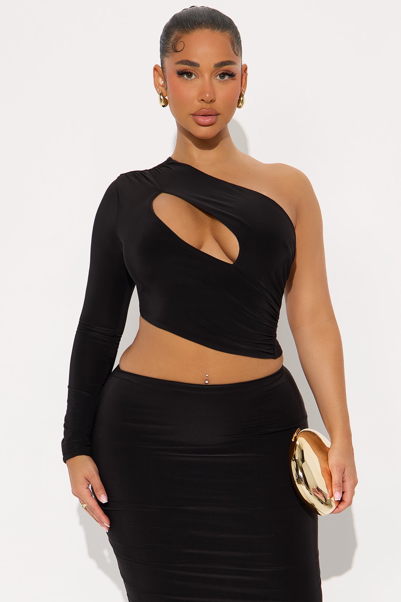 Molly One Shoulder Long Sleeve Skirt Set - Black
