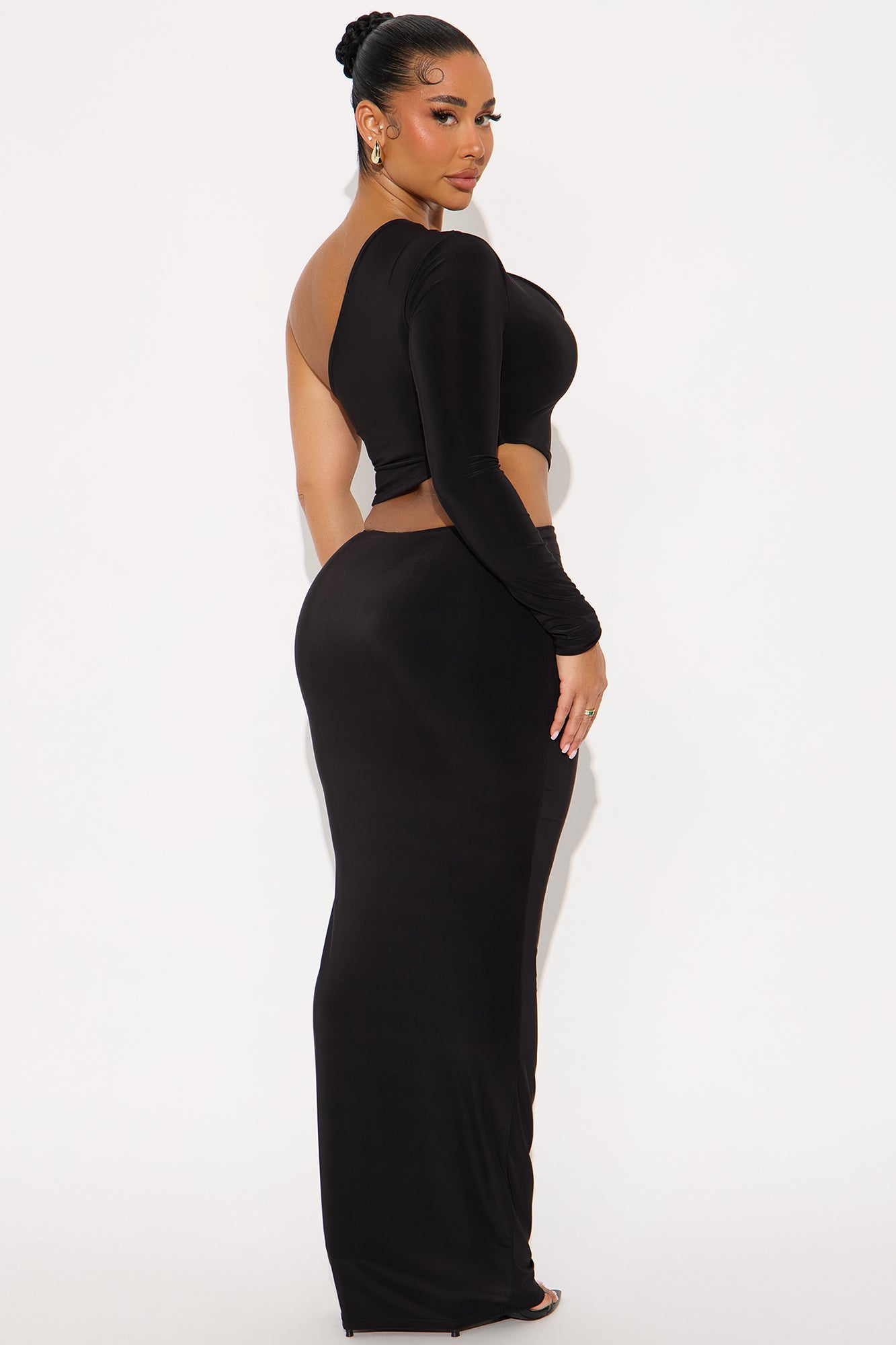Molly One Shoulder Long Sleeve Skirt Set - Black