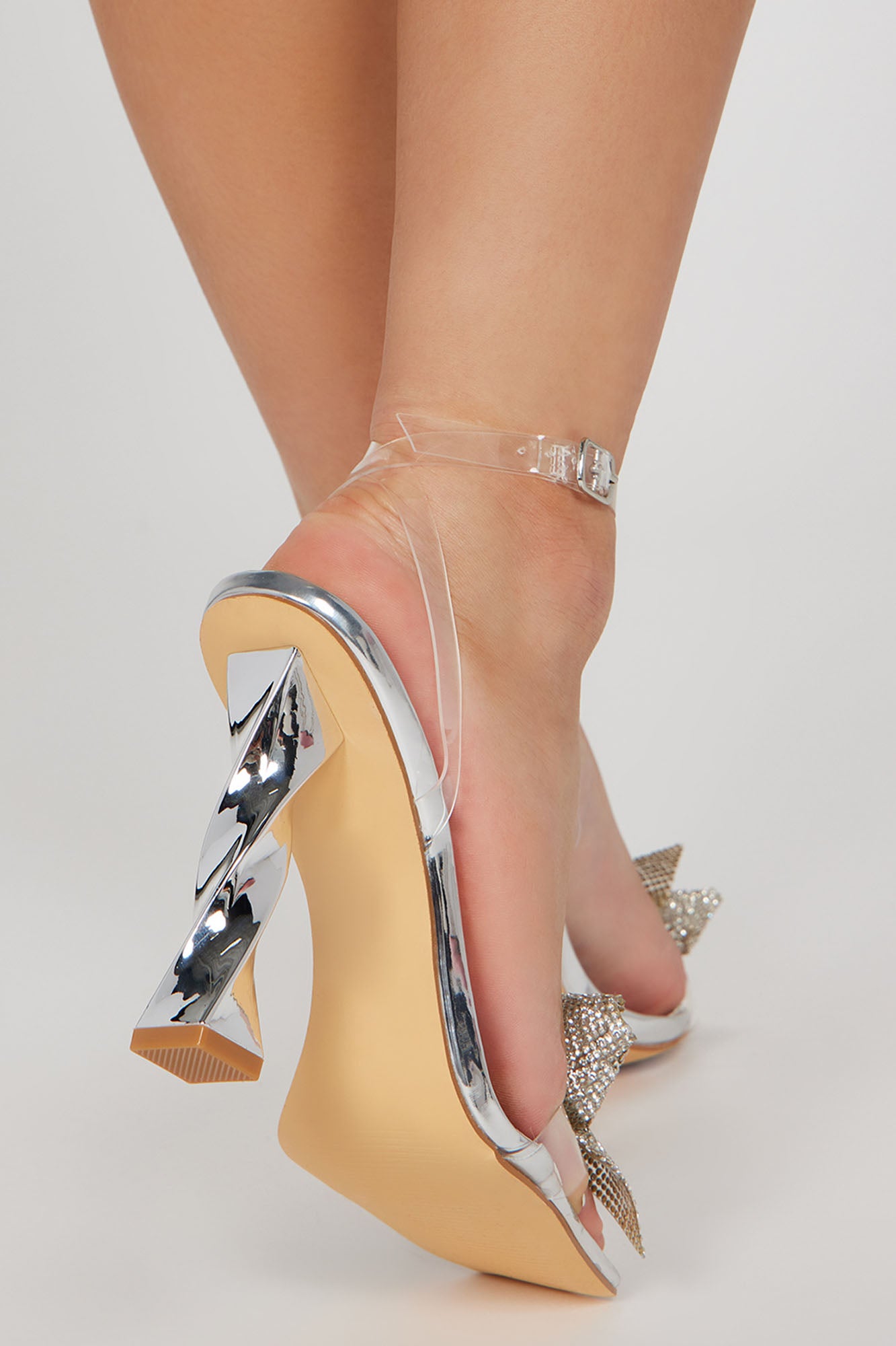 Oh So Pretty Embellished Bow Heels - Silver