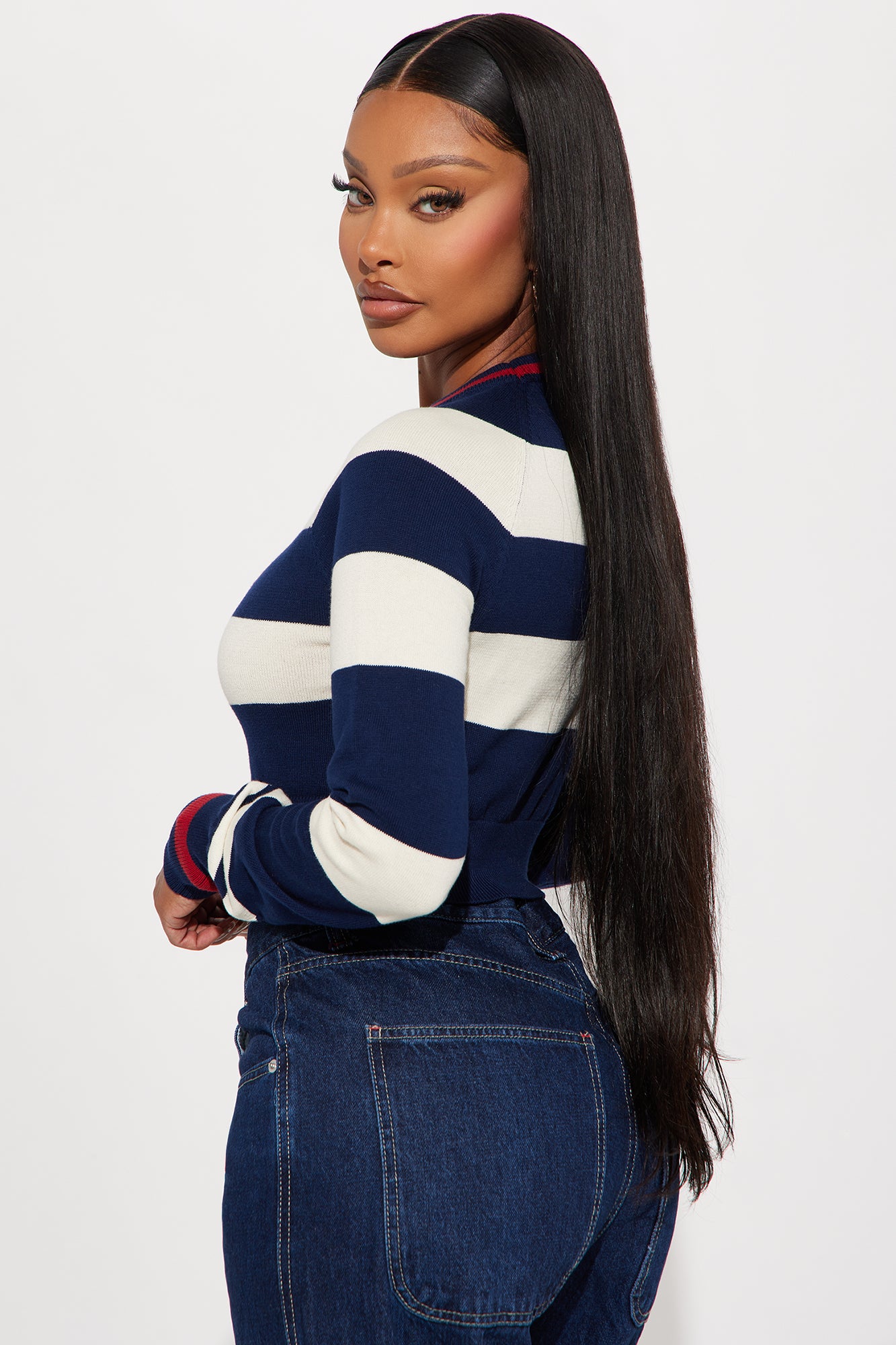 Sailor Striped Bow Sweater - Navy/combo