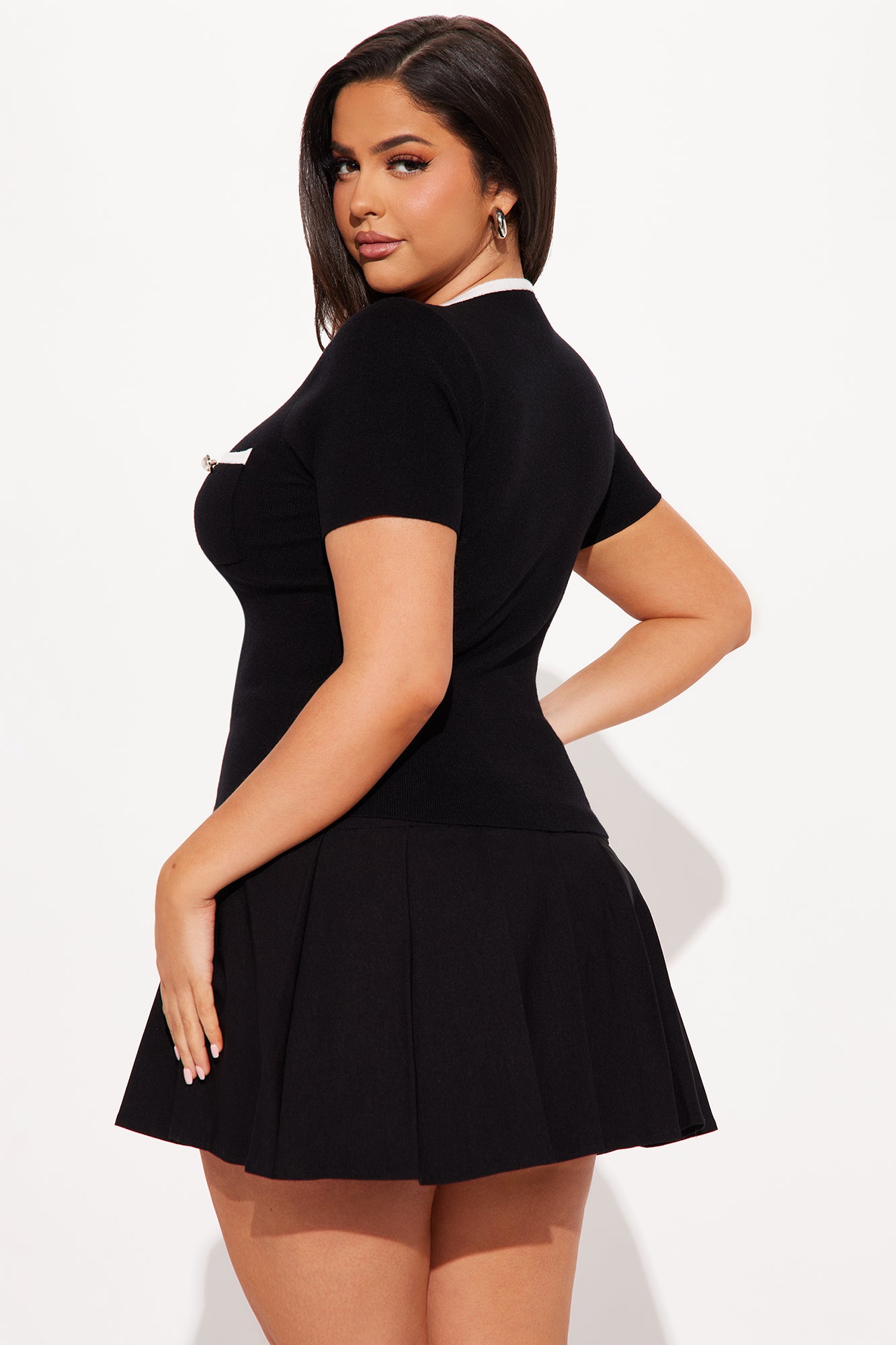 Sofia Short Sleeve Sweater Top - Black/White