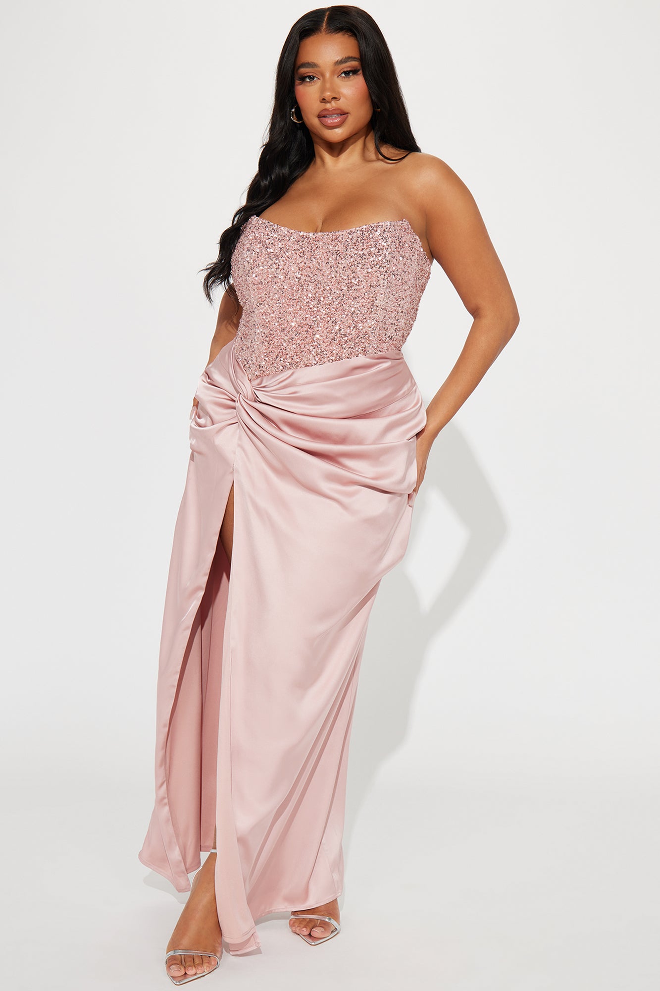 Clara Sequin Satin Gown - Pink