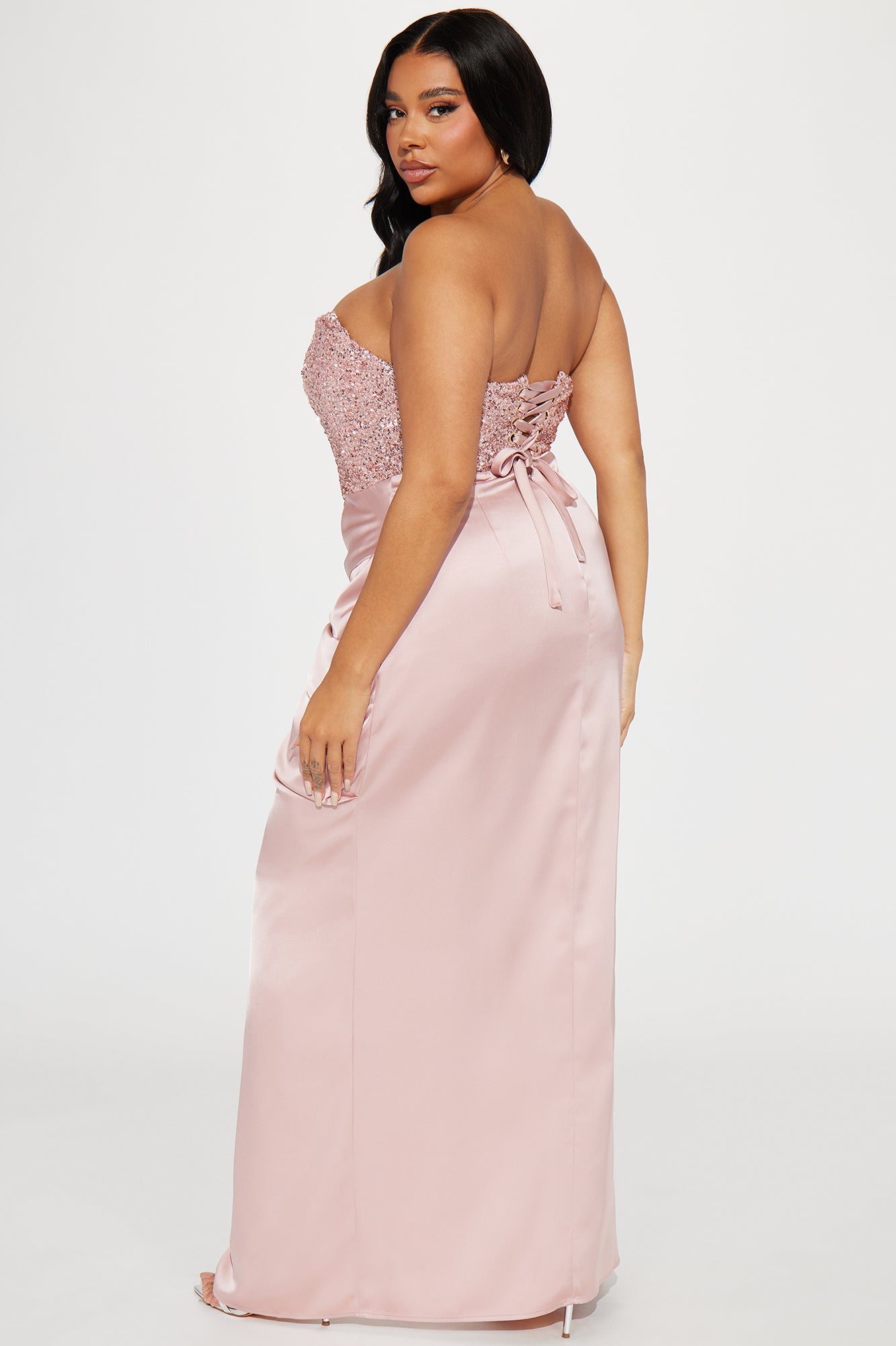 Clara Sequin Satin Gown - Pink