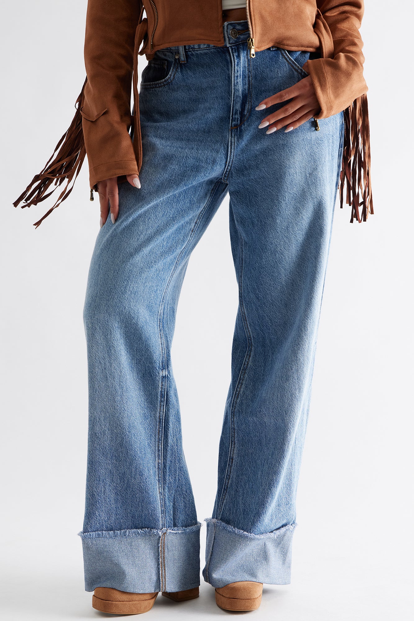 Navy Platform Booties - Camel