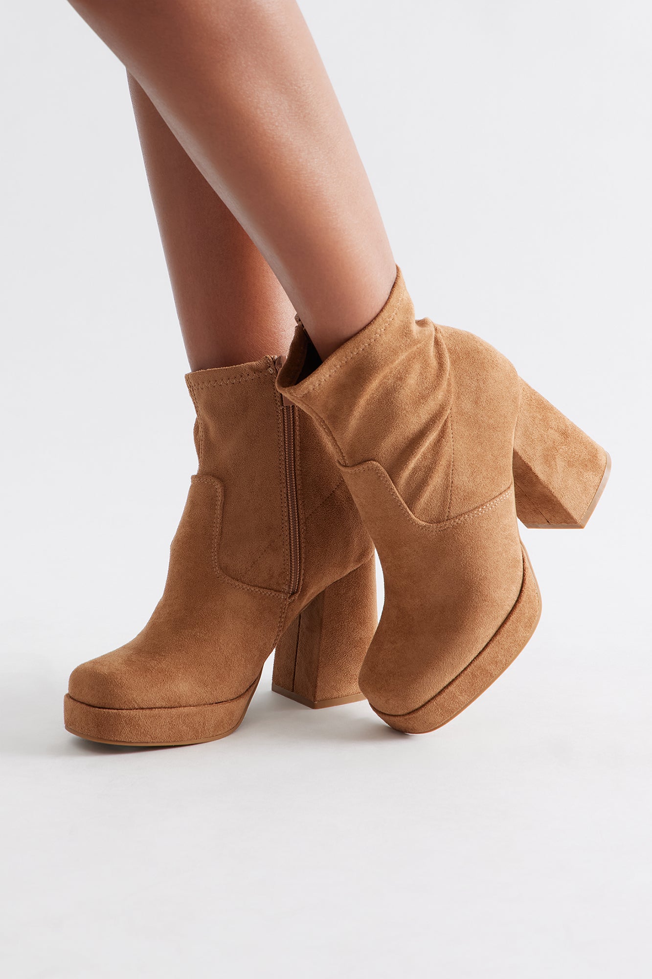 Navy Platform Booties - Camel