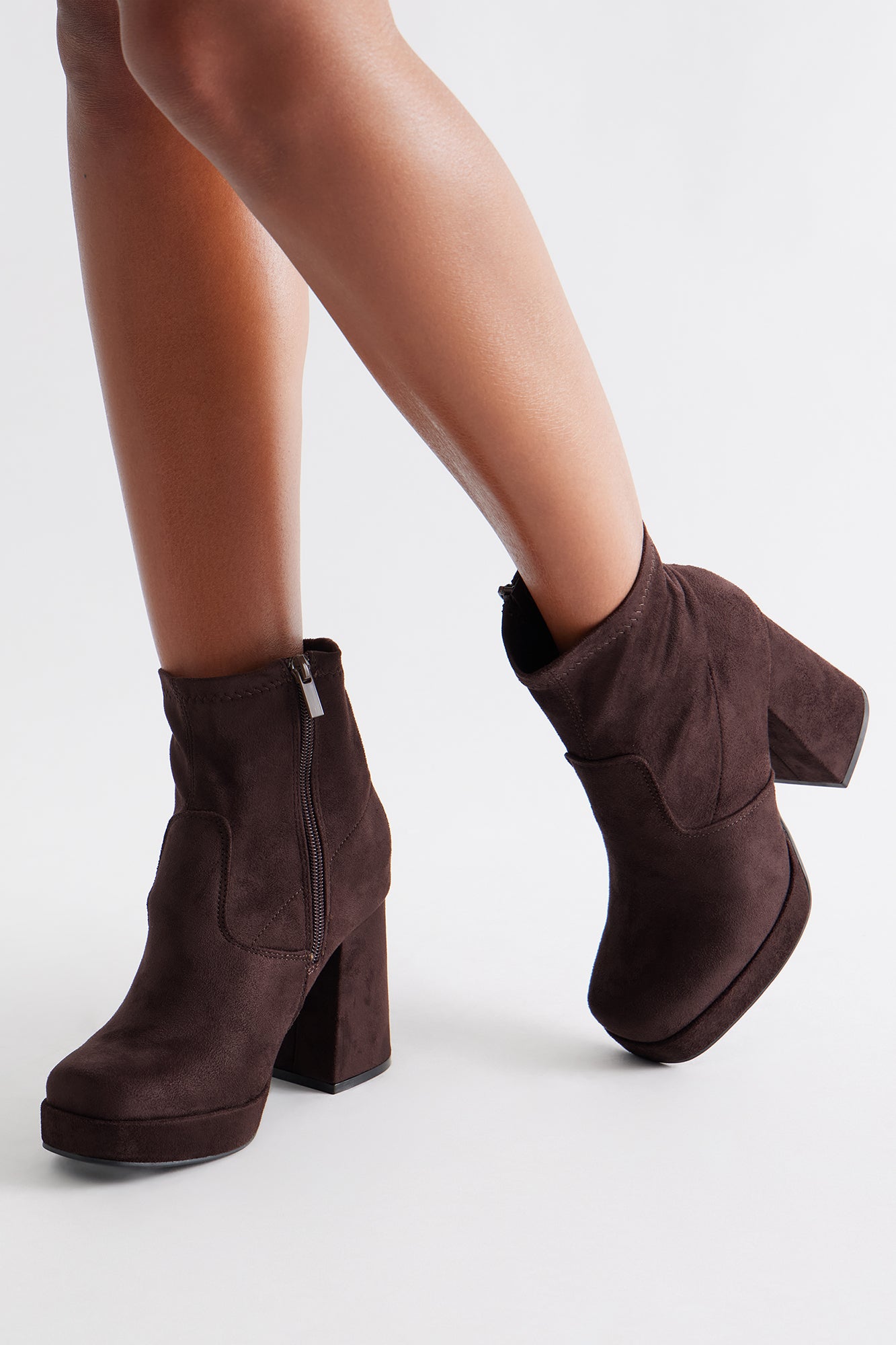 Navy Platform Booties - Brown