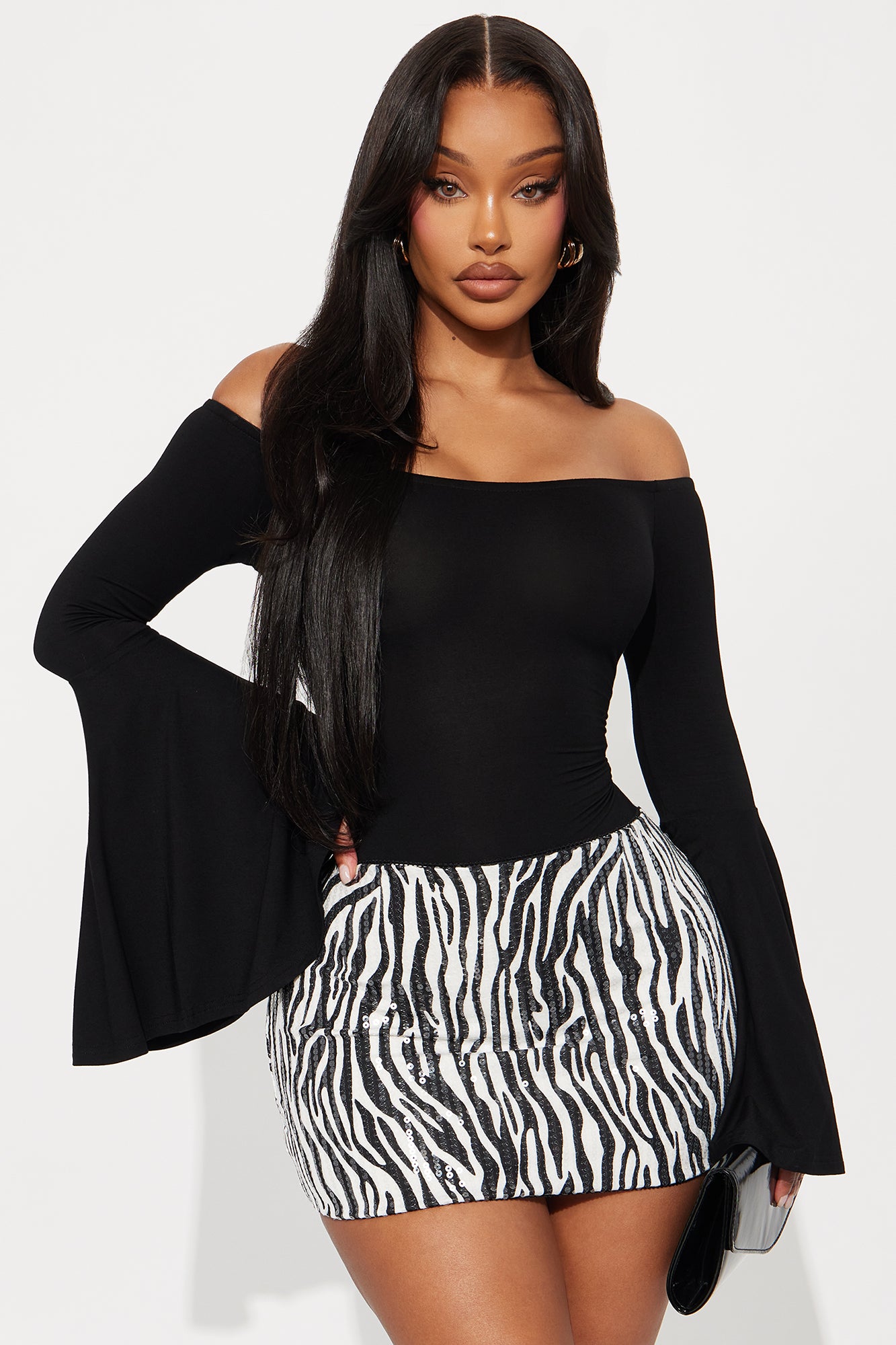 Shani Long Sleeve Off Shoulder Bodysuit - Black