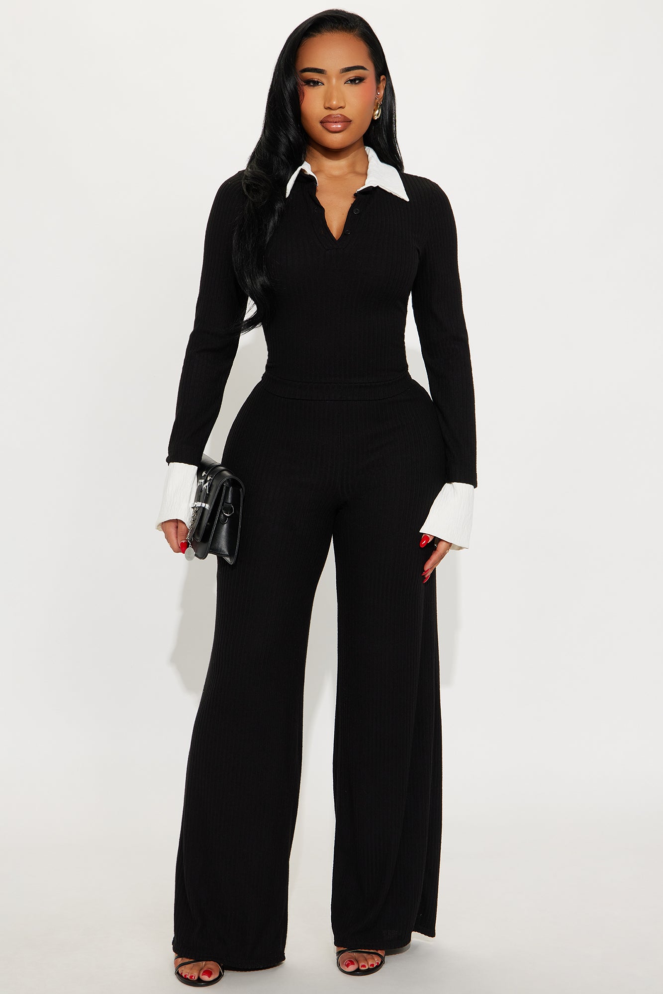 Emilia Ribbed Pant Set - Black