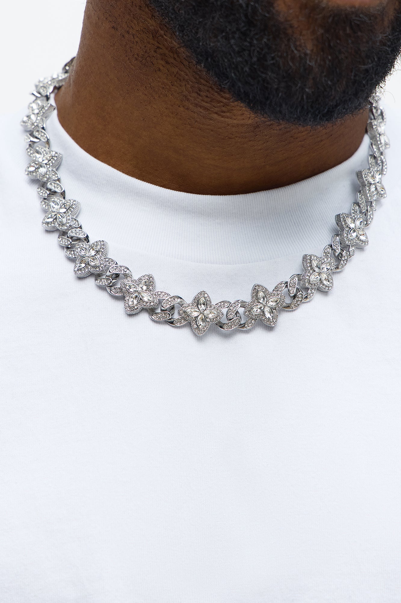 Iced Clover Necklace - Silver
