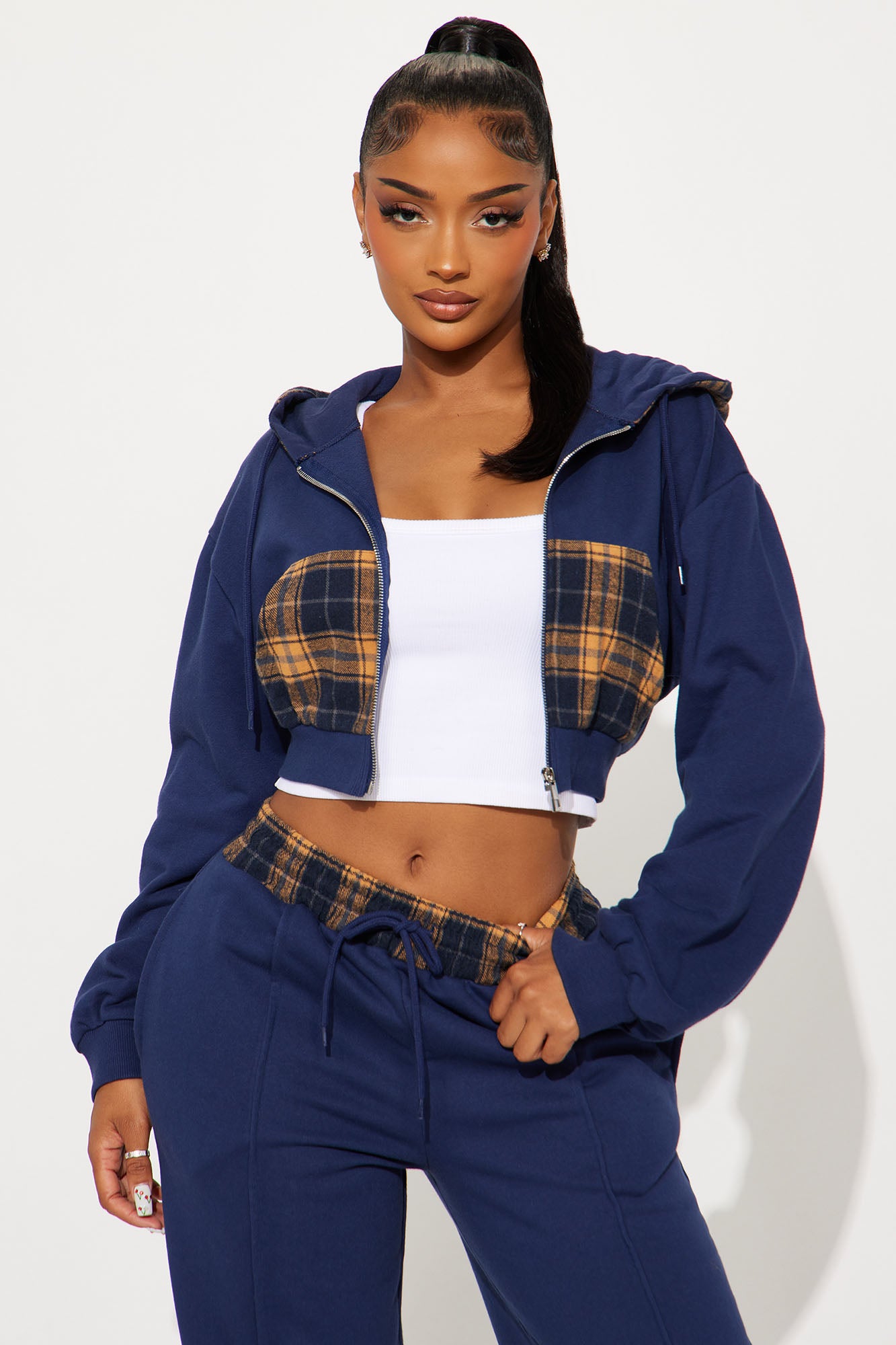 Plaid About It Pant Set - Navy