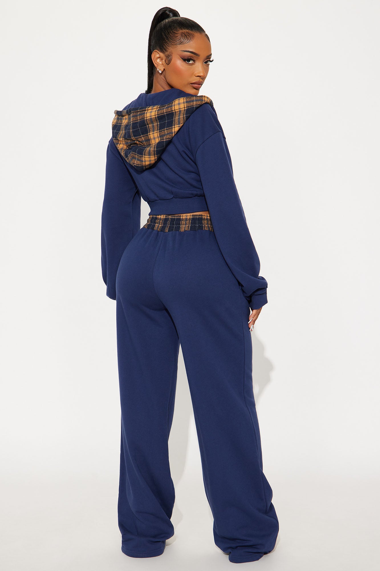 Plaid About It Pant Set - Navy