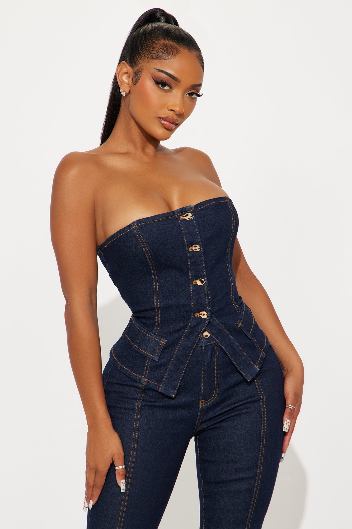Perfectly Prepped Denim Capri Set - Dark Denim