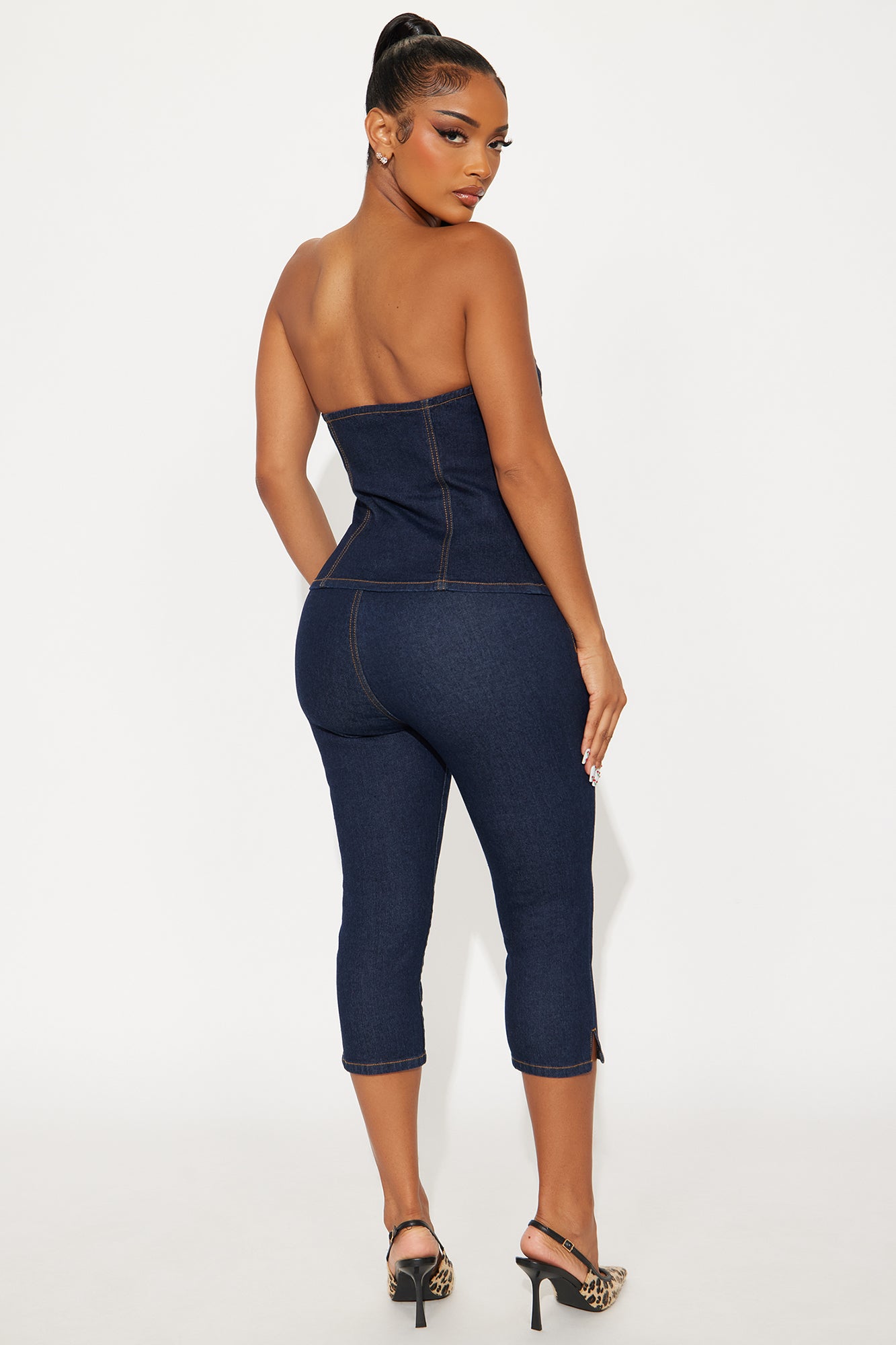 Perfectly Prepped Denim Capri Set - Dark Denim