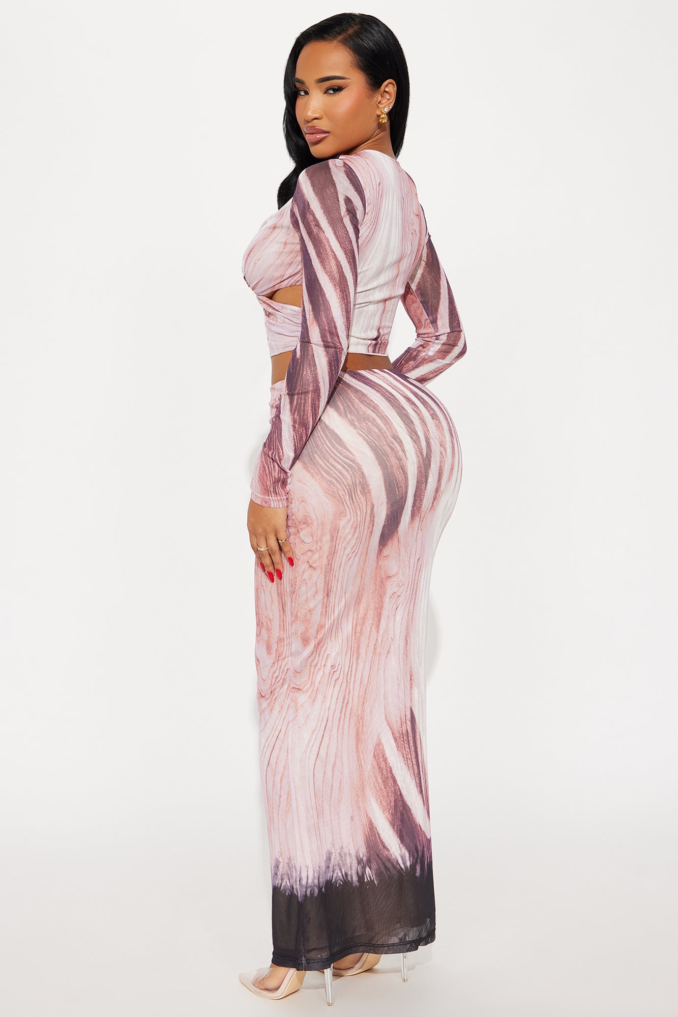 Mina Mesh Maxi Skirt Set - Neon Pink/combo