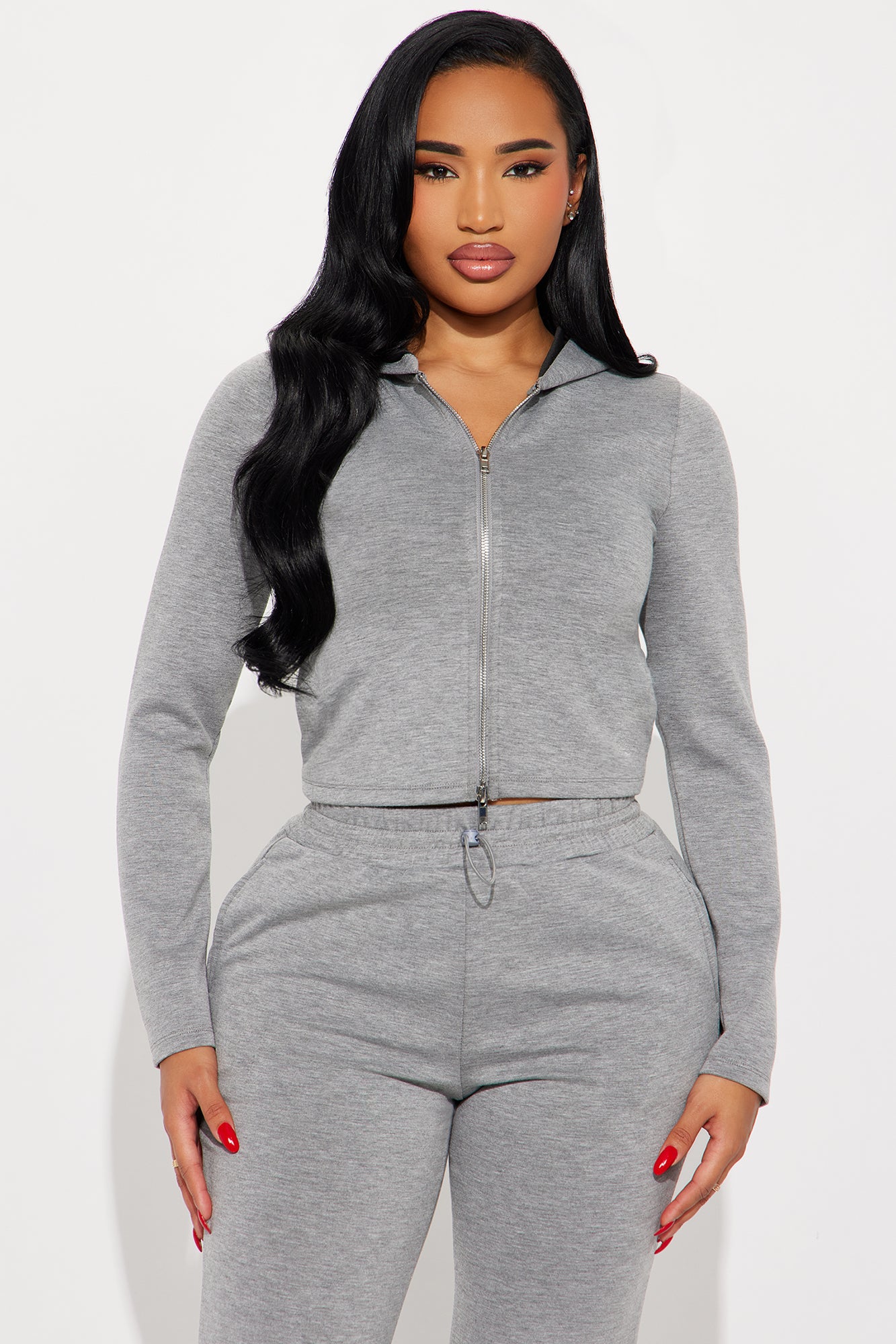 Monica Soft Scuba Zip Hoodie Pant Set - Charcoal