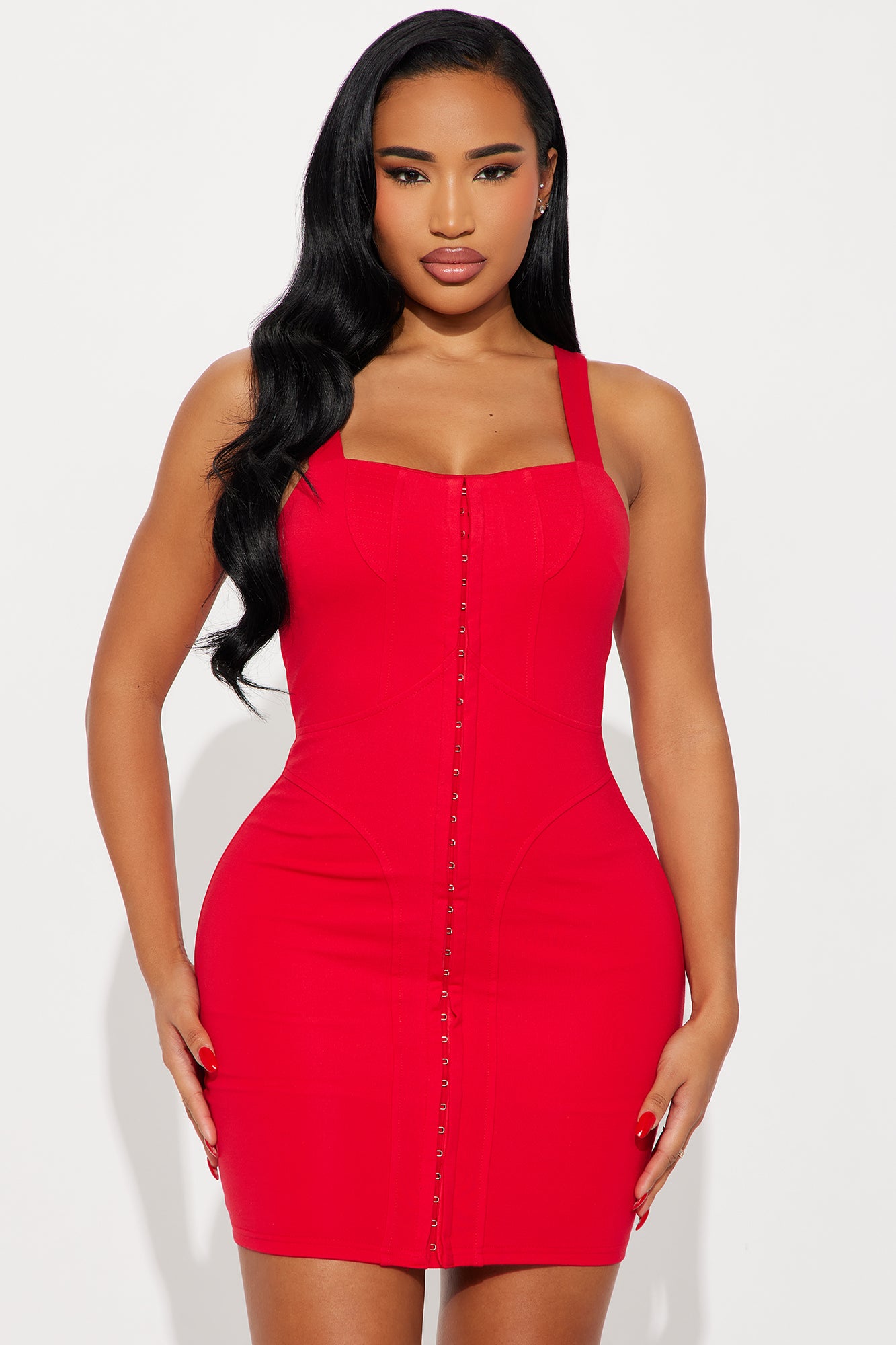 Kiana Hook & Eye Mini Dress - Red