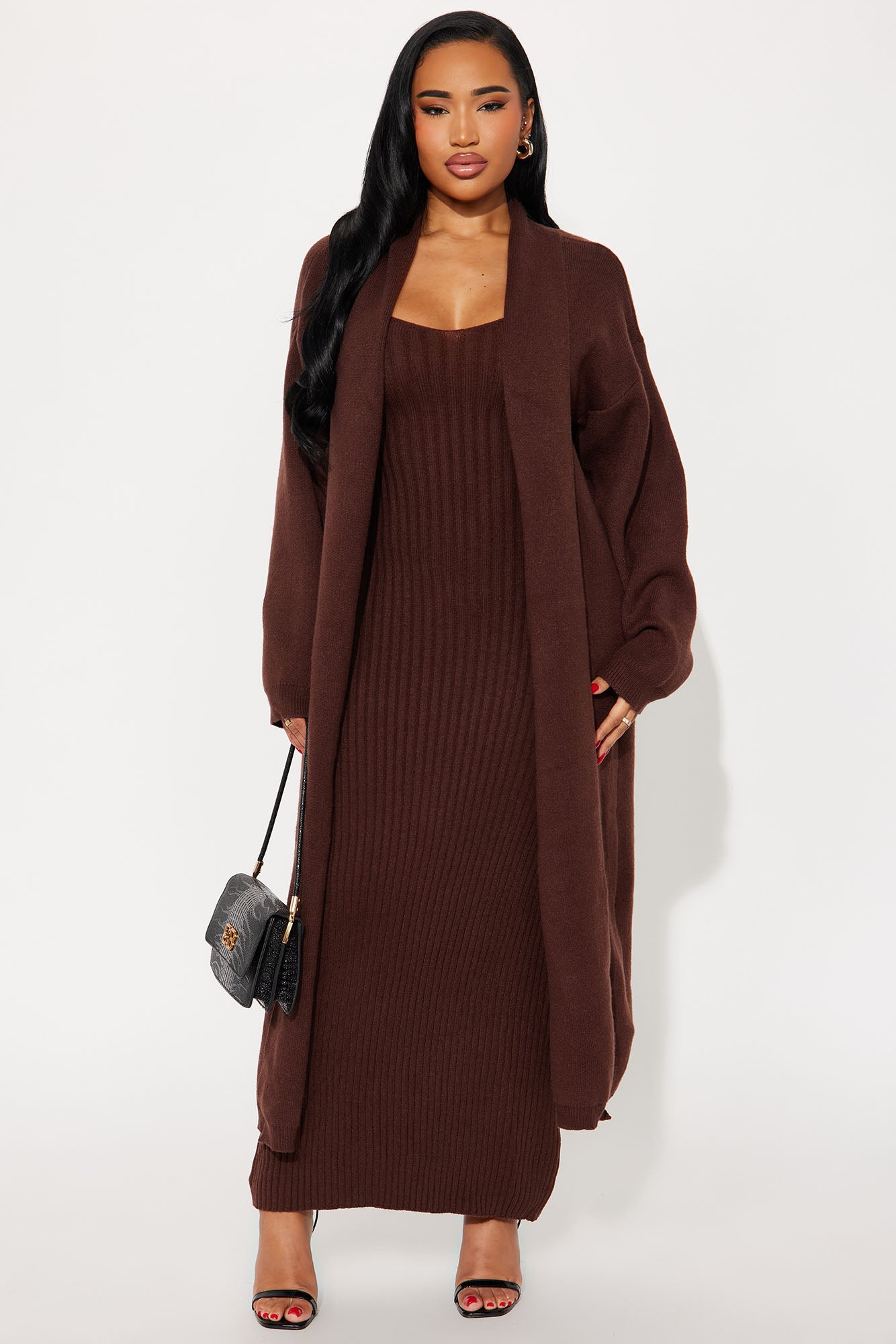 Local Love Sweater Maxi Dress Set - Chocolate