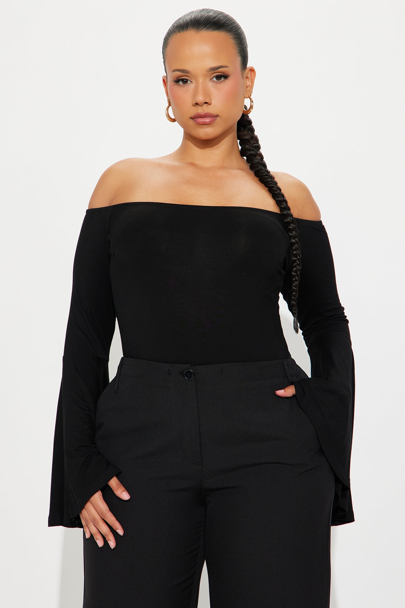 Shani Long Sleeve Off Shoulder Bodysuit - Black