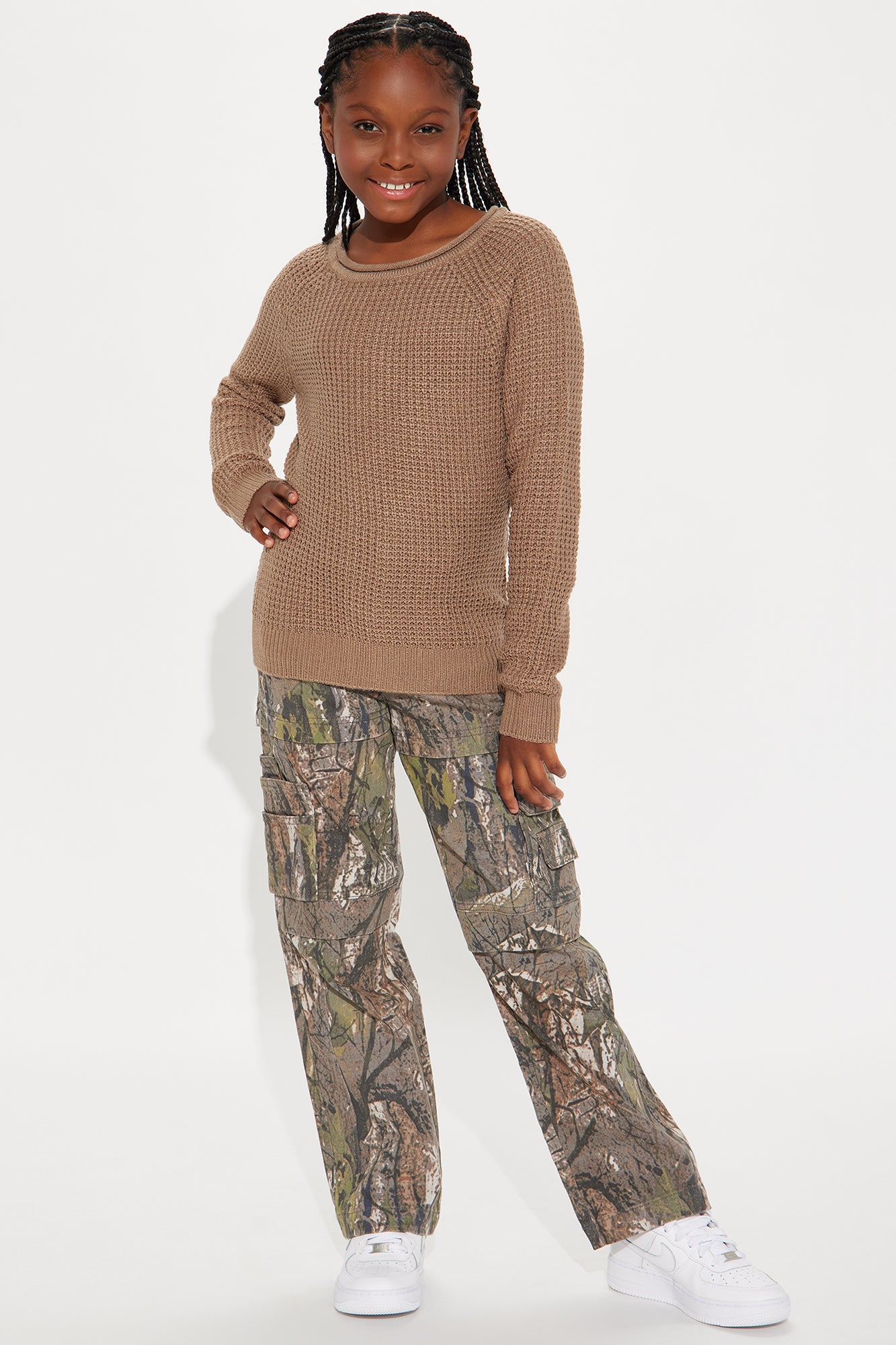 Mini Ariana Waffle Sweater - Khaki