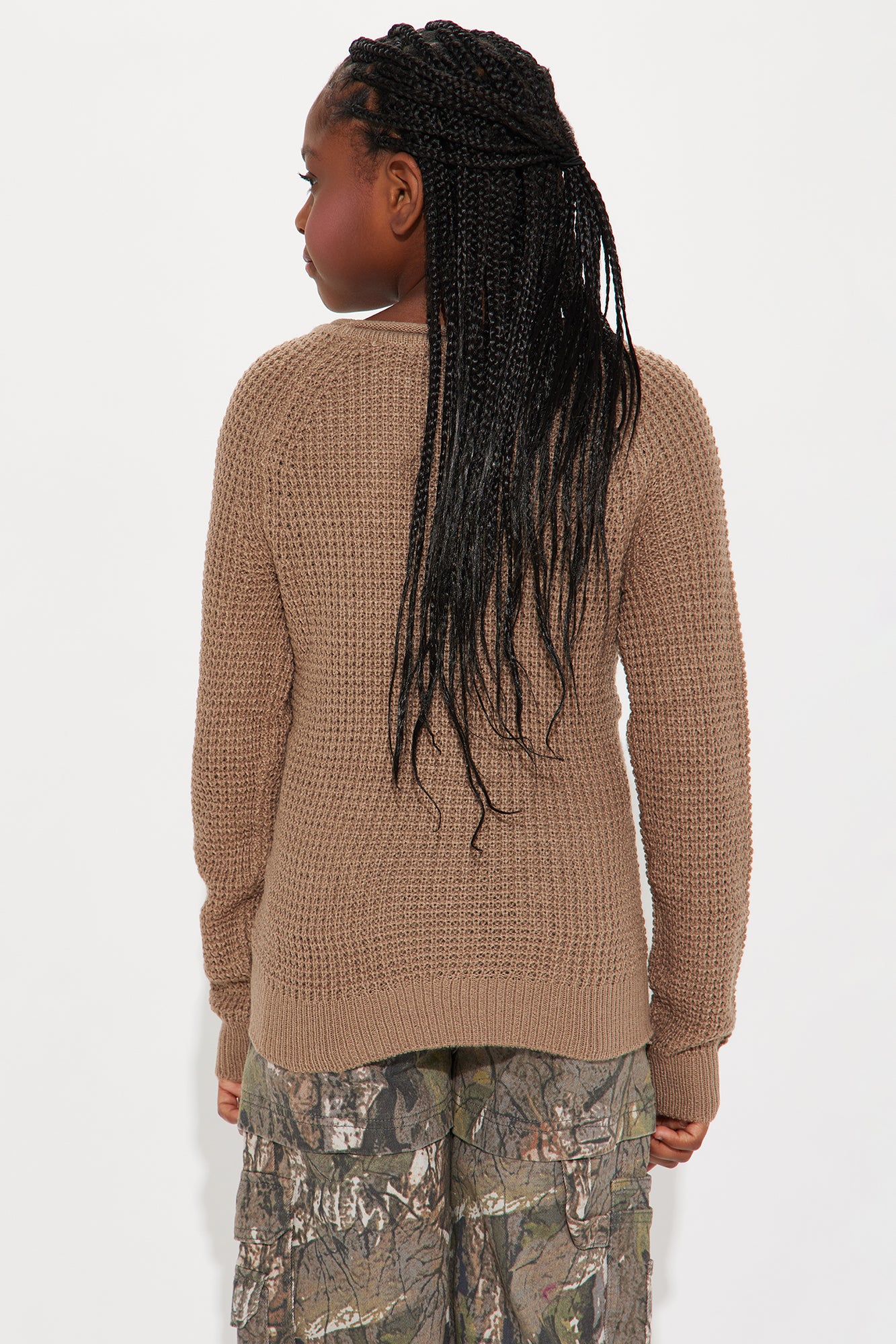 Mini Ariana Waffle Sweater - Khaki