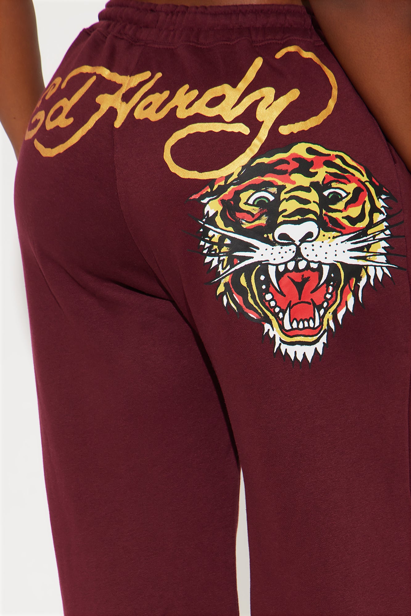 Retro Tiger Ed Hardy Wide Leg Pant - Burgundy