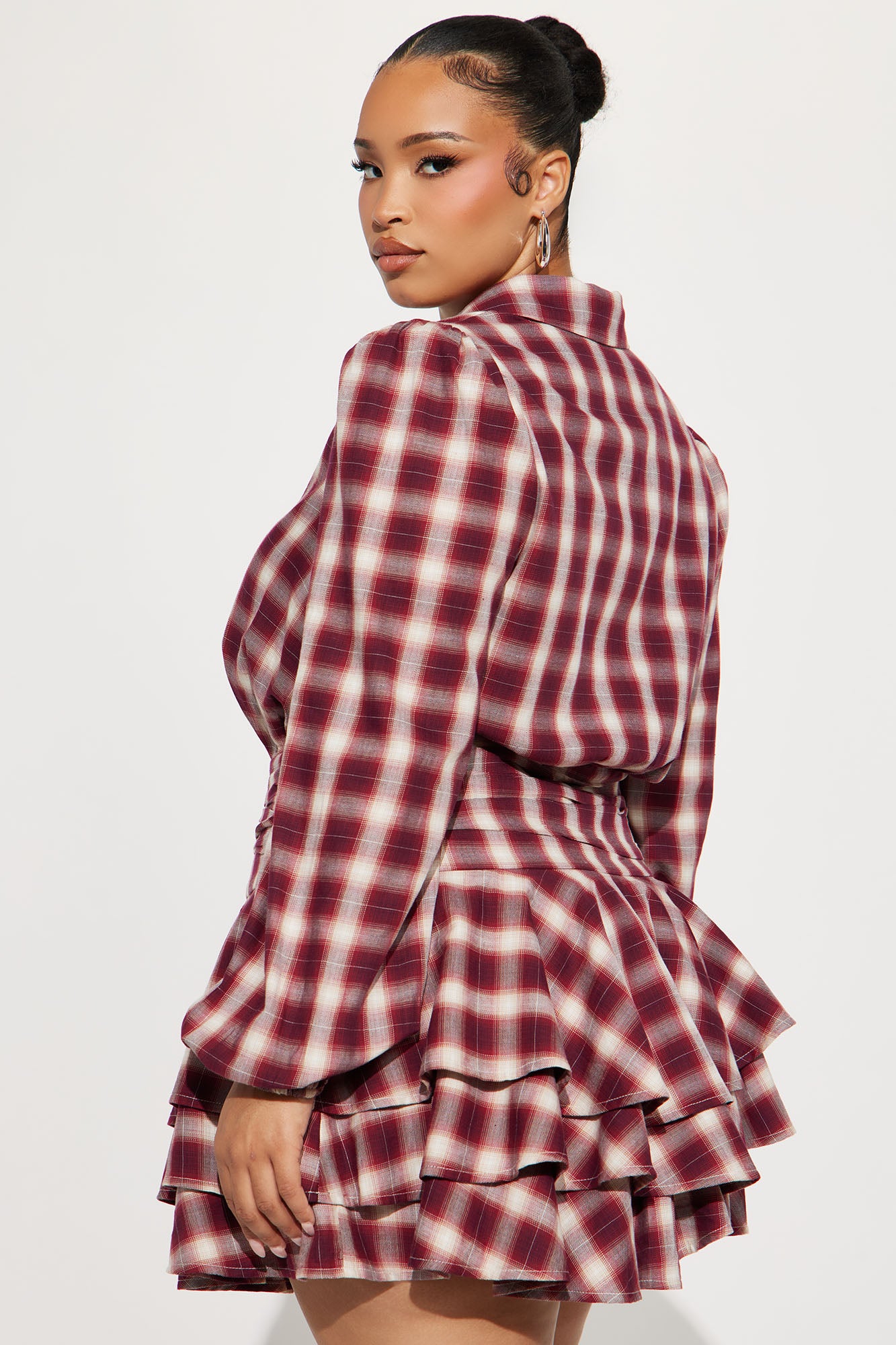 Pricilla Ruffle Flannel Micro Mini Dress - Red/combo