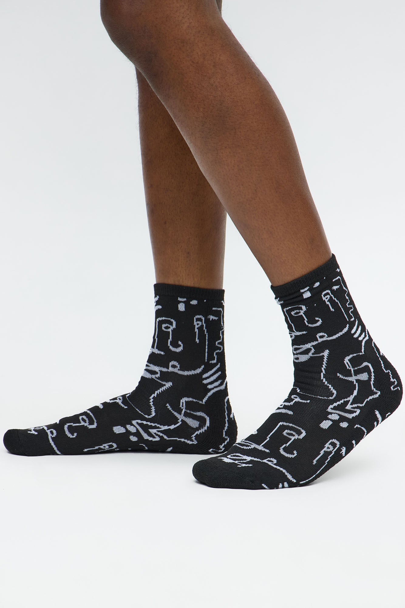 Graphic Crew Socks 3 Pack - White/Black