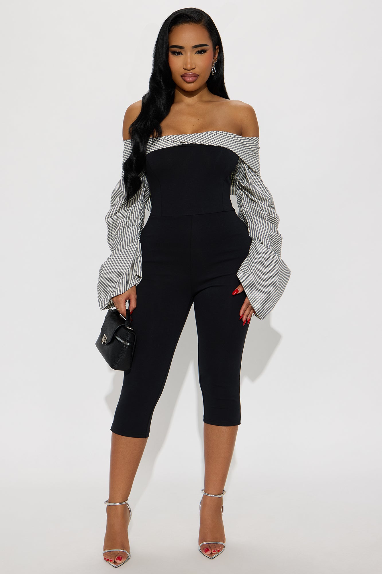 Ester Pinstripe Capri Jumpsuit - Black/combo