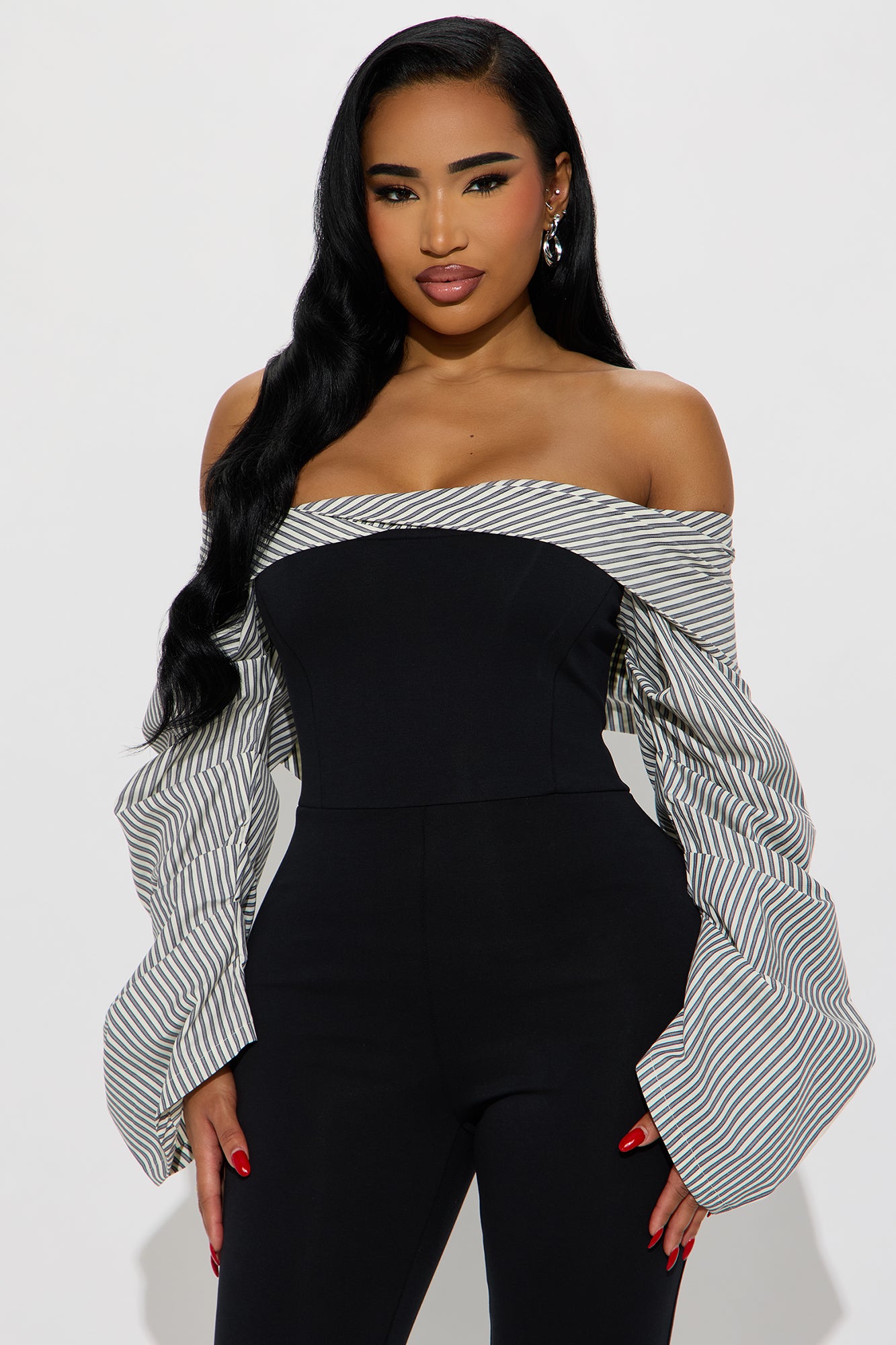 Ester Pinstripe Capri Jumpsuit - Black/combo