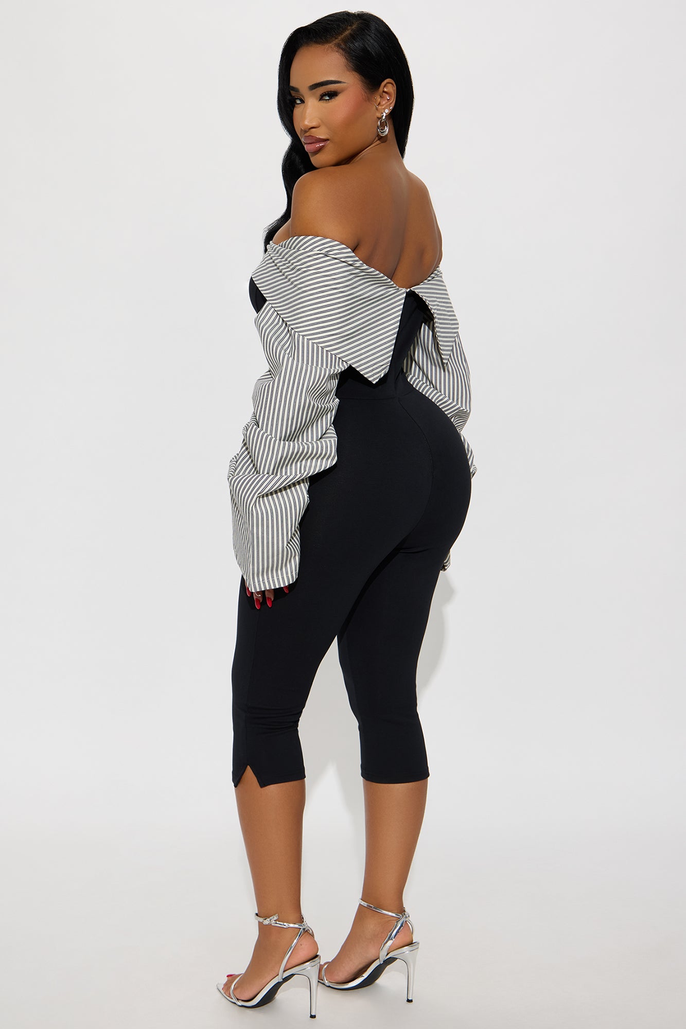Ester Pinstripe Capri Jumpsuit - Black/combo