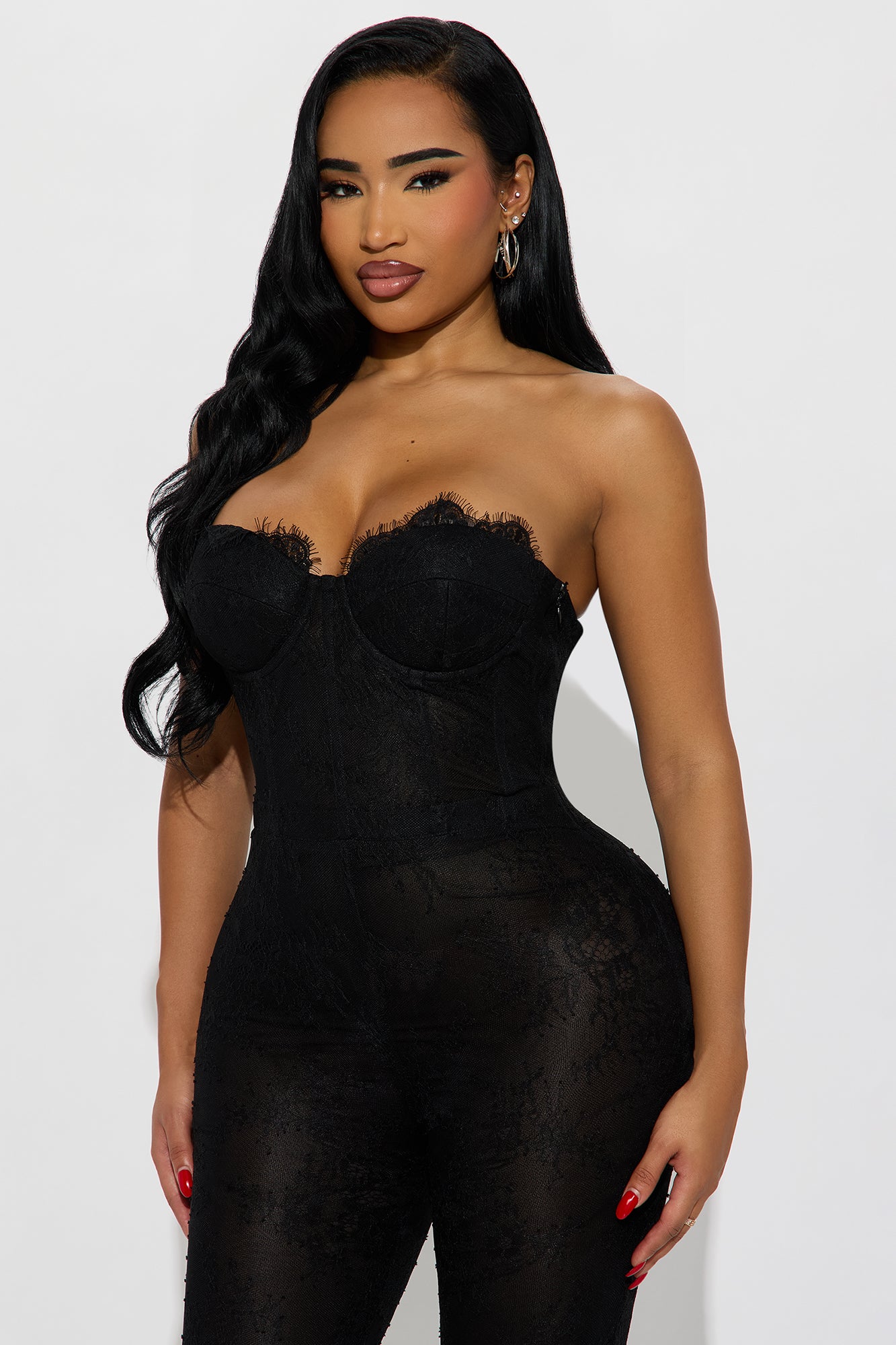 Bella Lace Flare Jumpsuit - Black
