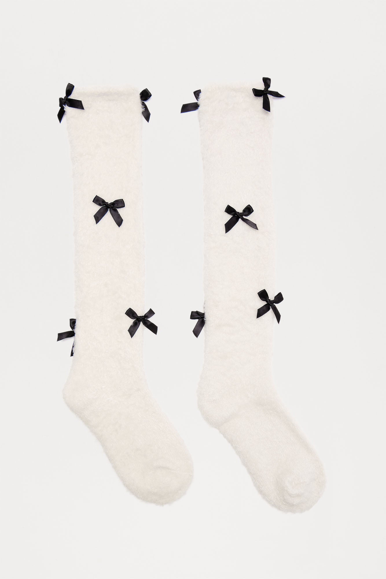 Fuzzy Bow Socks - Ivory