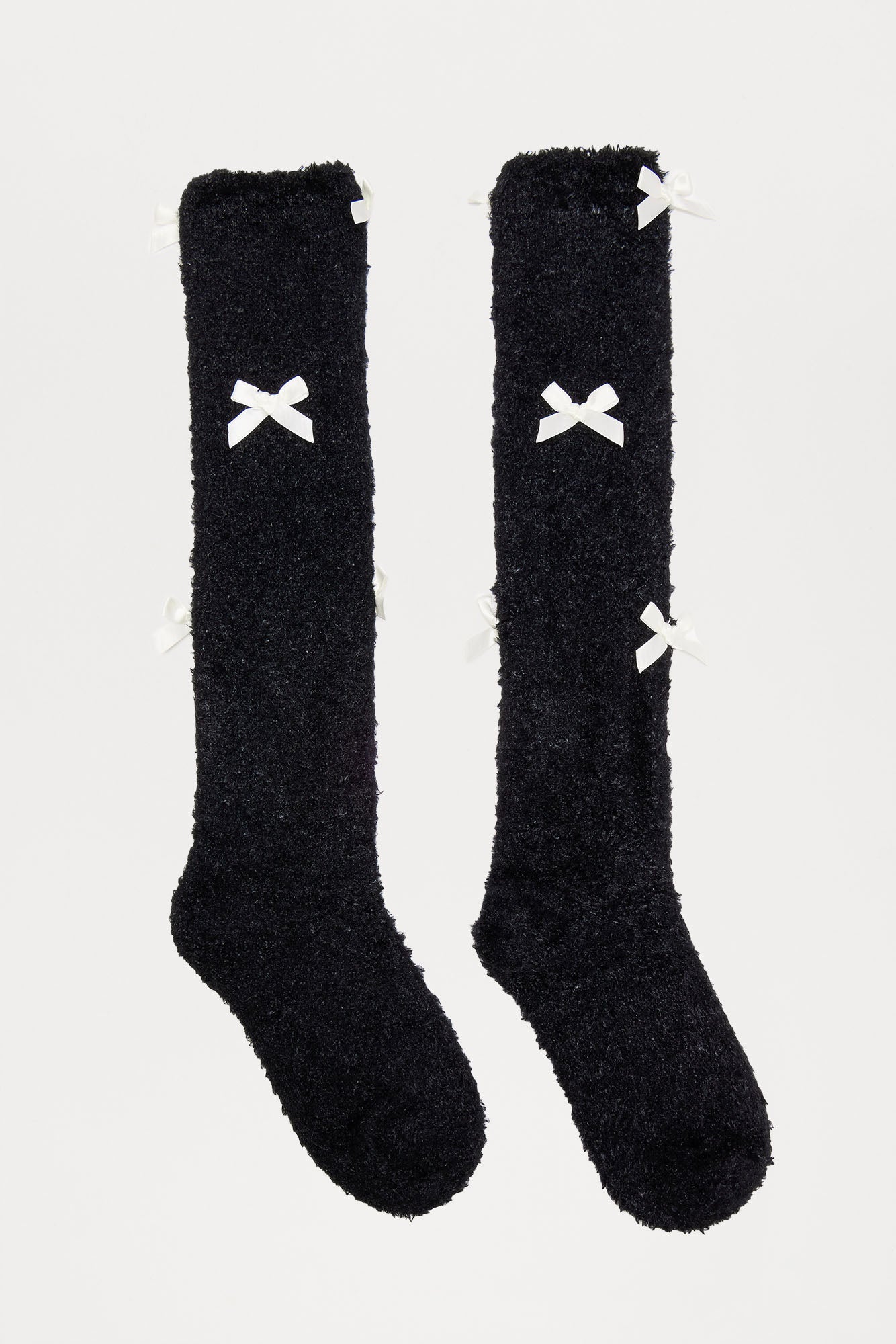 Fuzzy Bow Socks - Black/White