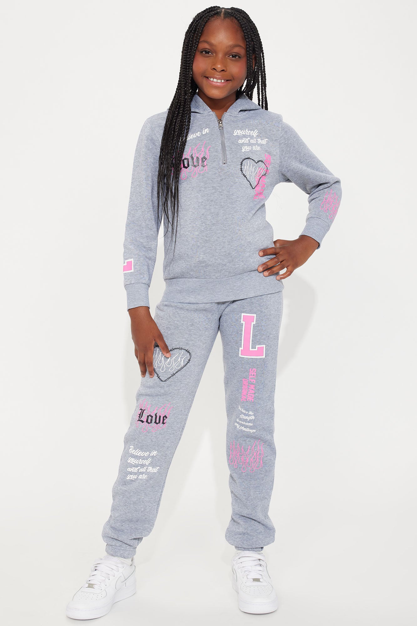 Mini Keep Loving Fleece Pant Set - Heather Grey