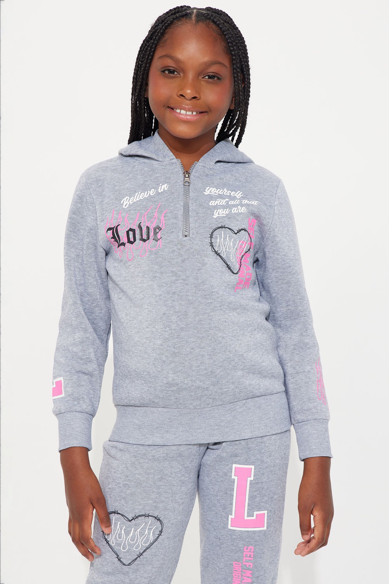Mini Keep Loving Fleece Pant Set - Heather Grey