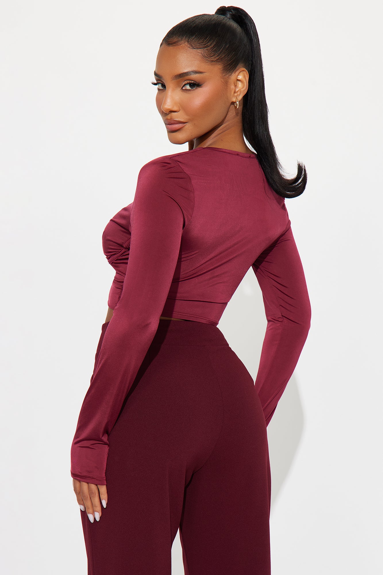 Talia Cut Out Long Sleeve Top - Burgundy