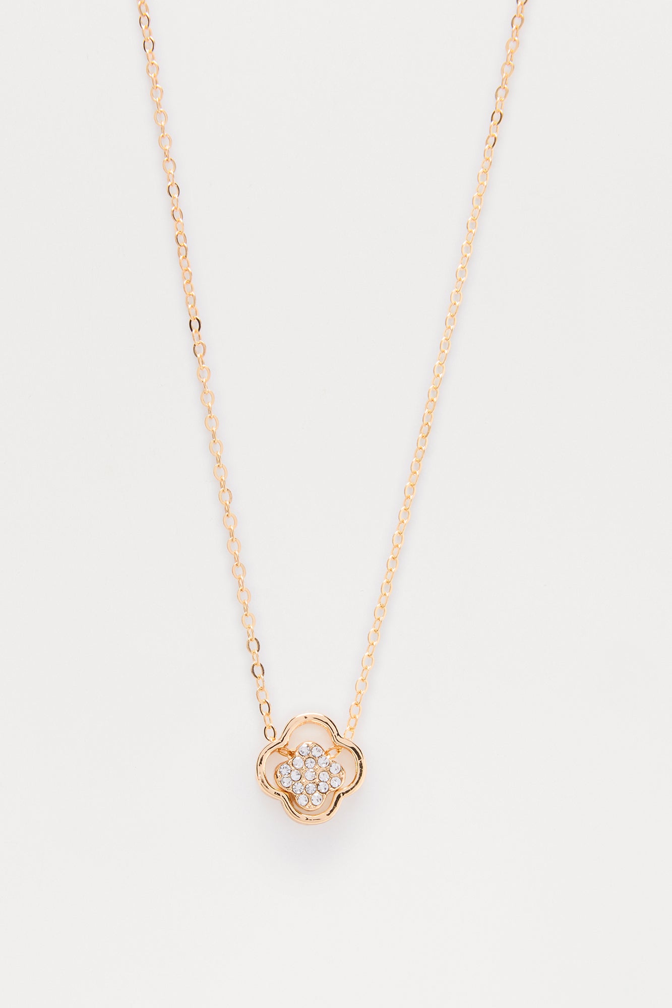 One For Me Rhinestone Clover Pendant Necklace - Gold