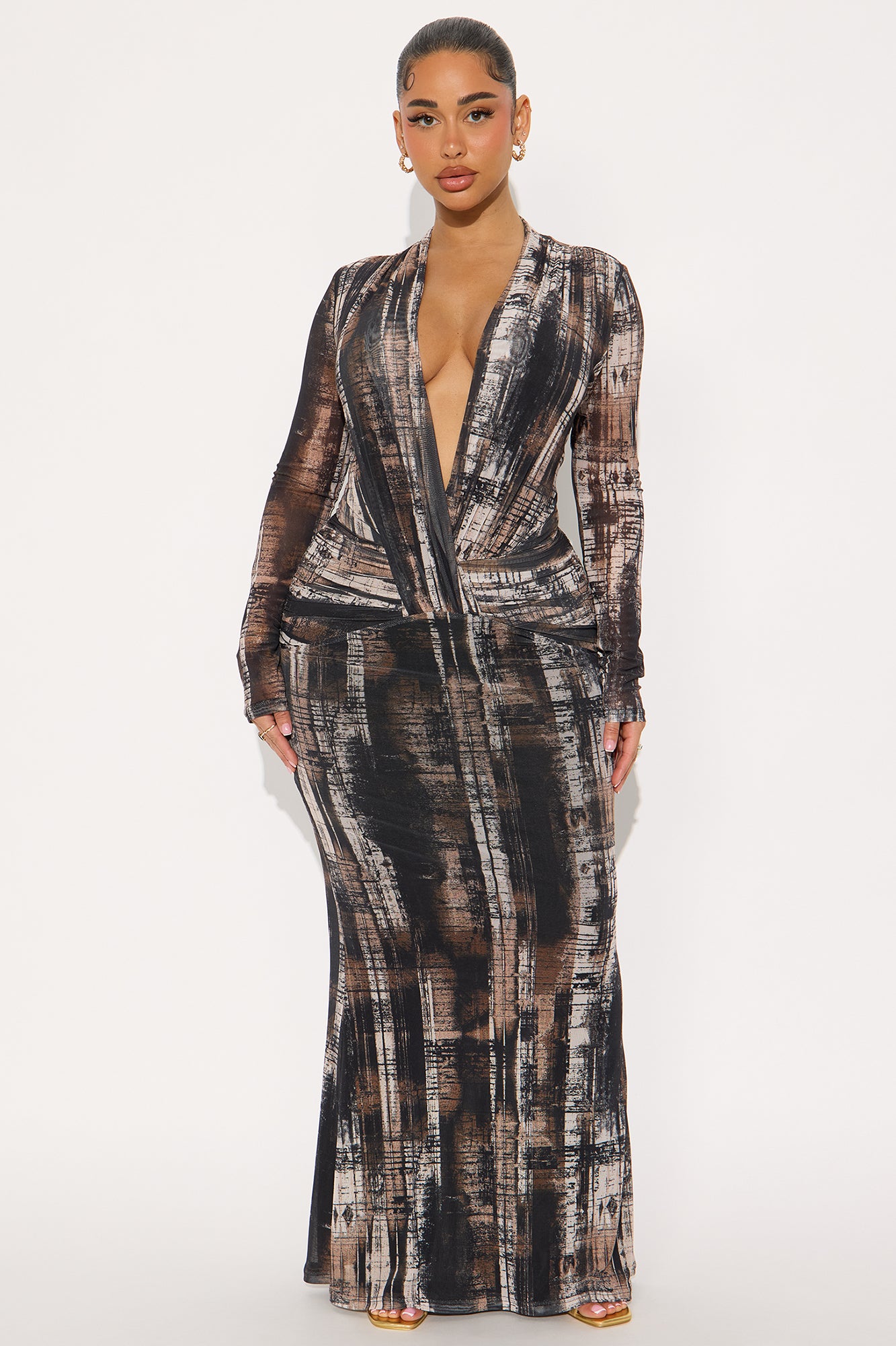 Guilt Trip U Abstract Maxi Dress - Brown/combo