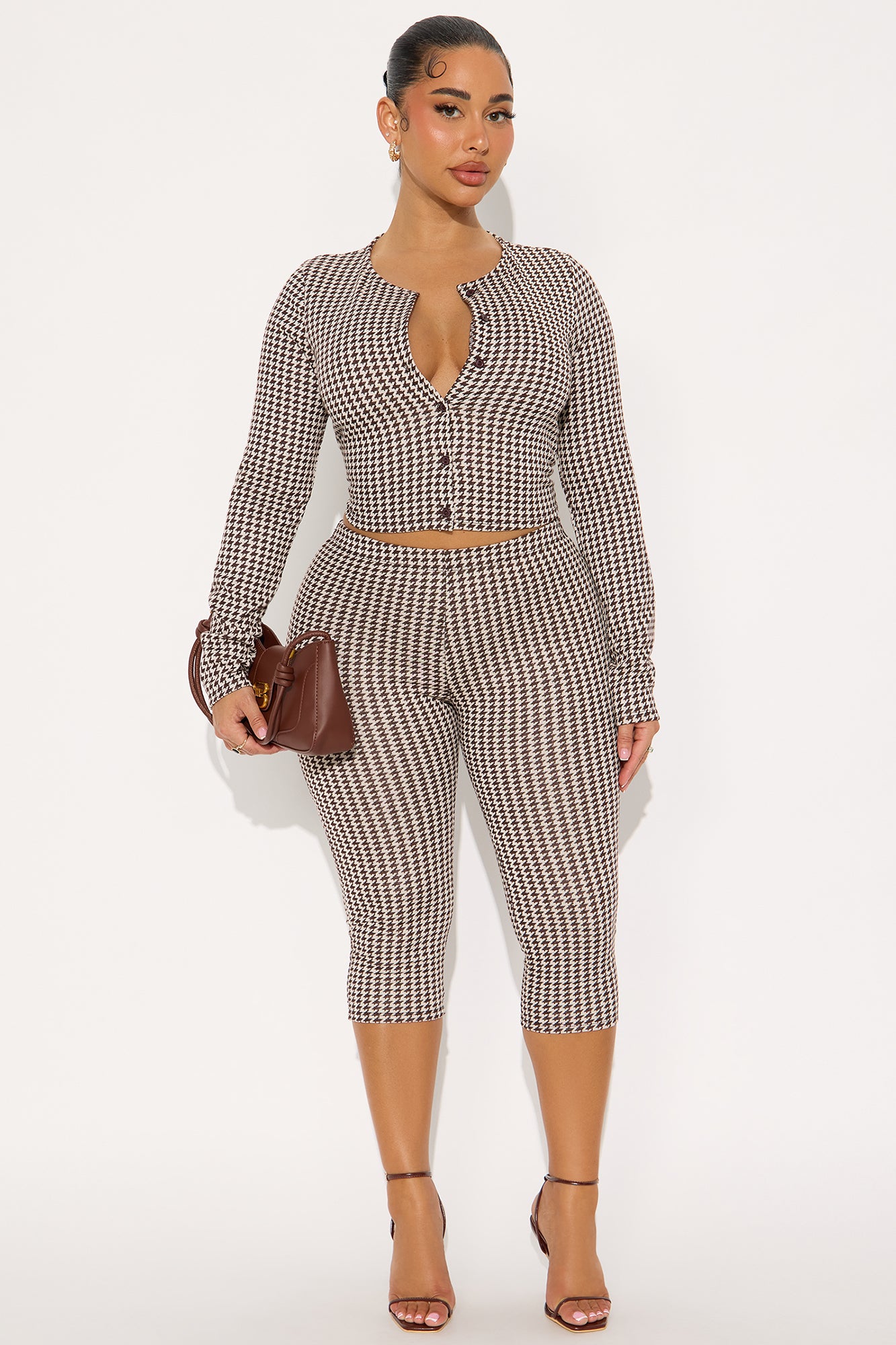 Mariana Checkered Pant Set - Brown/combo