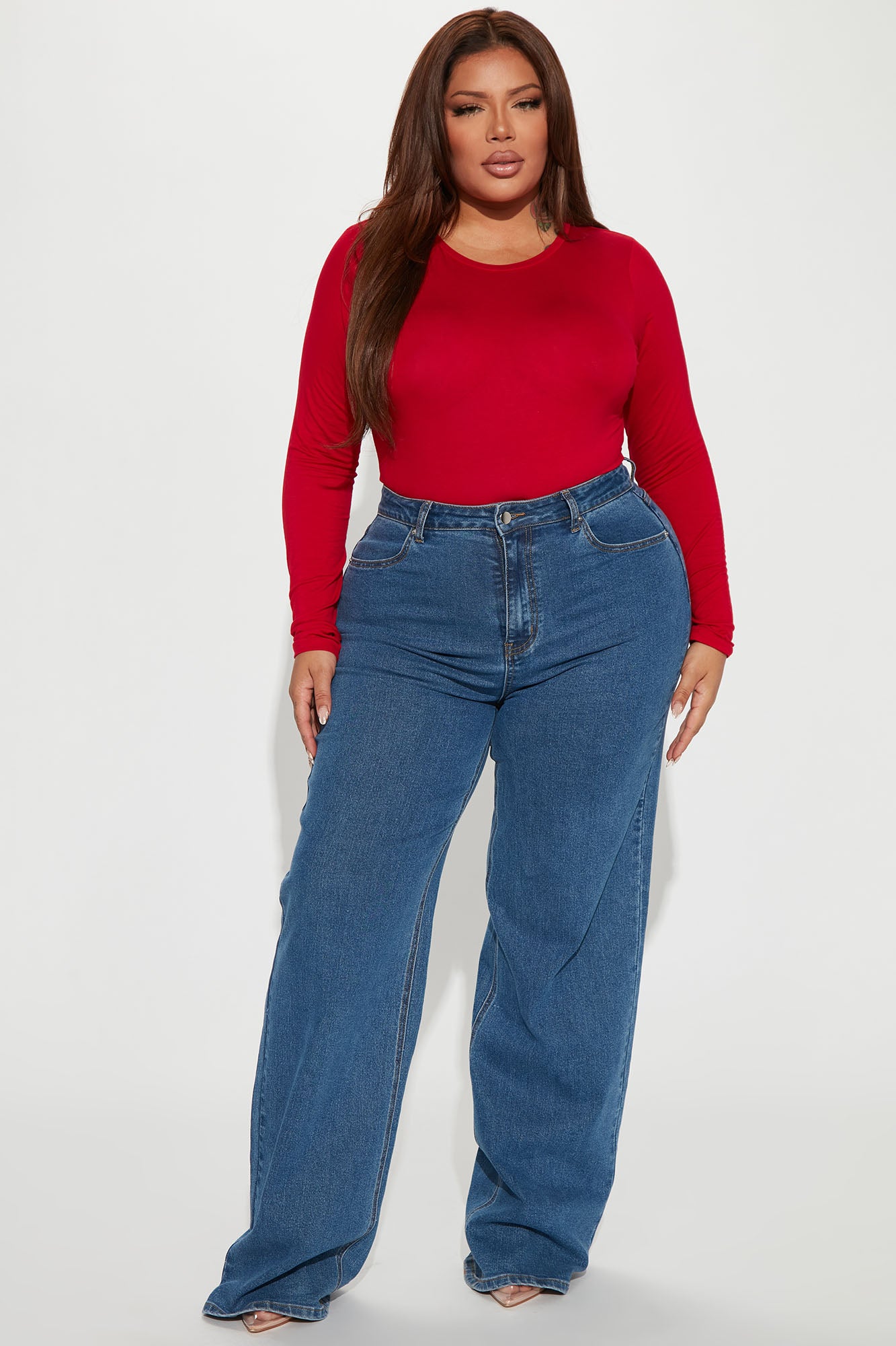 Krystal Crew Neck Long Sleeve Bodysuit - Red