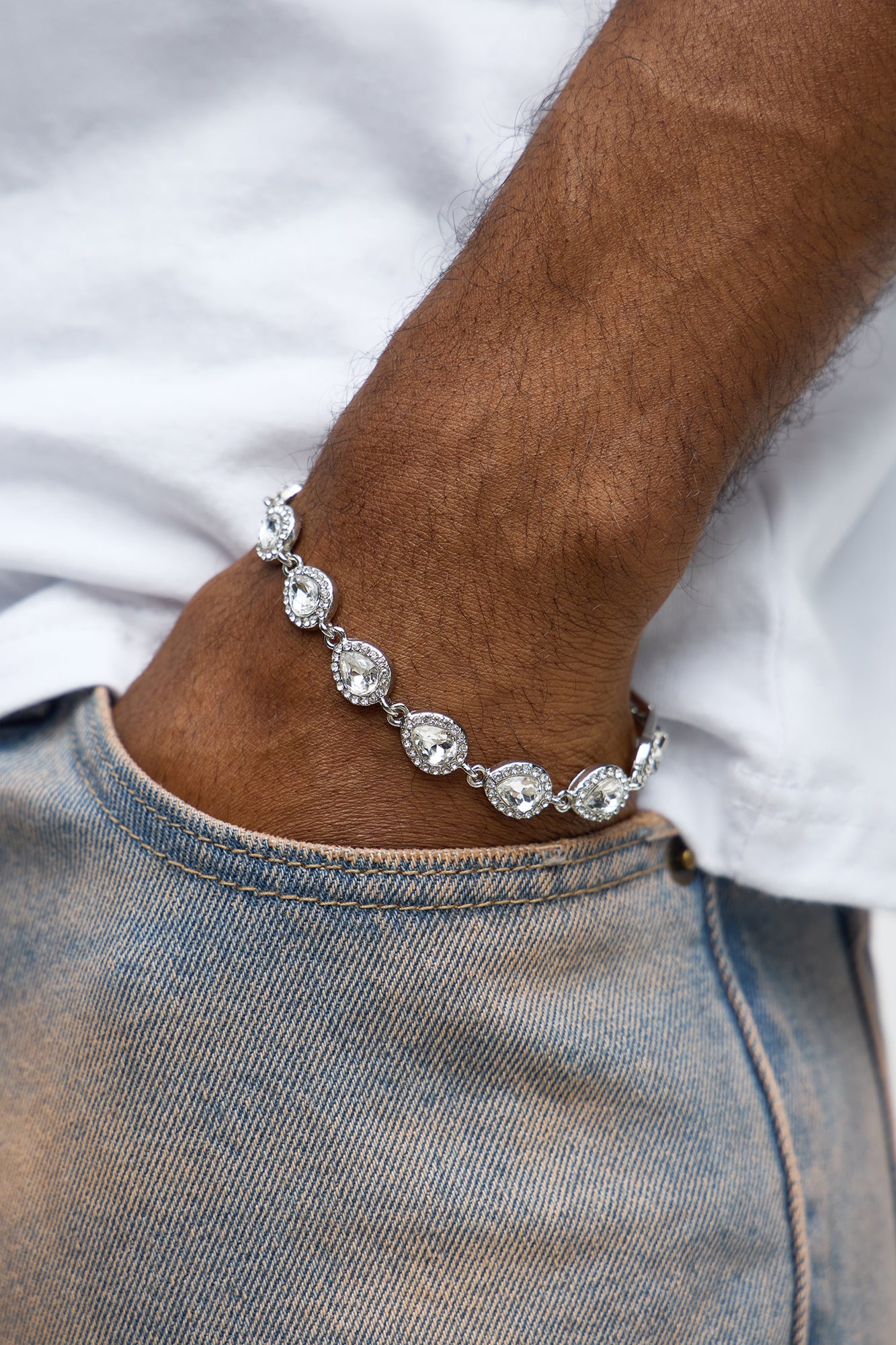 Iced Cluster Tear Drop Bracelet - Silver
