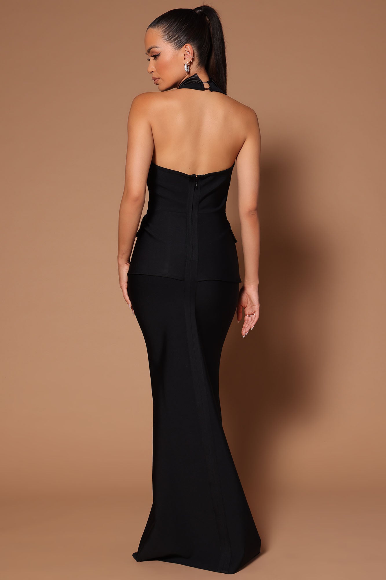 Ericka Deep V Collared Maxi Dress - Black