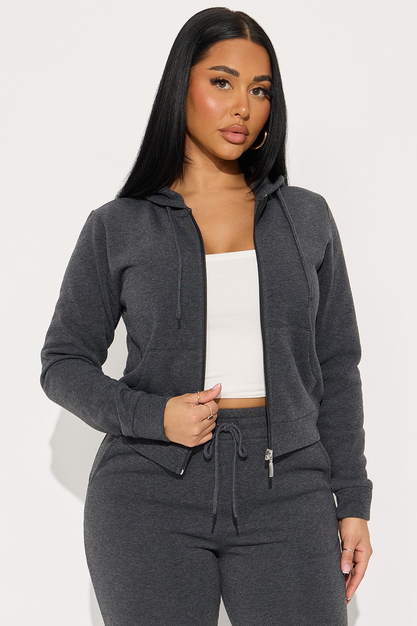 Candice Zip Up Hoodie - Charcoal