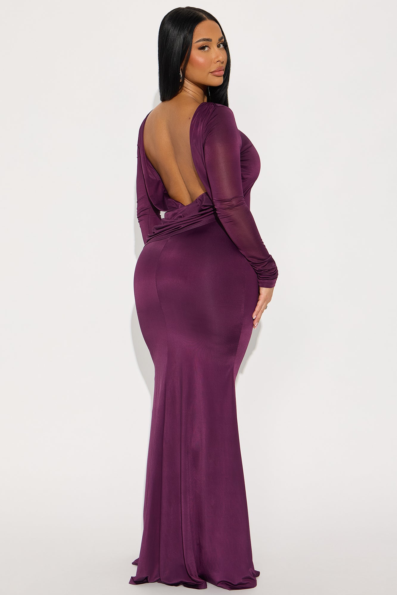 Deena Backless Long Sleeve Maxi Dress - Plum