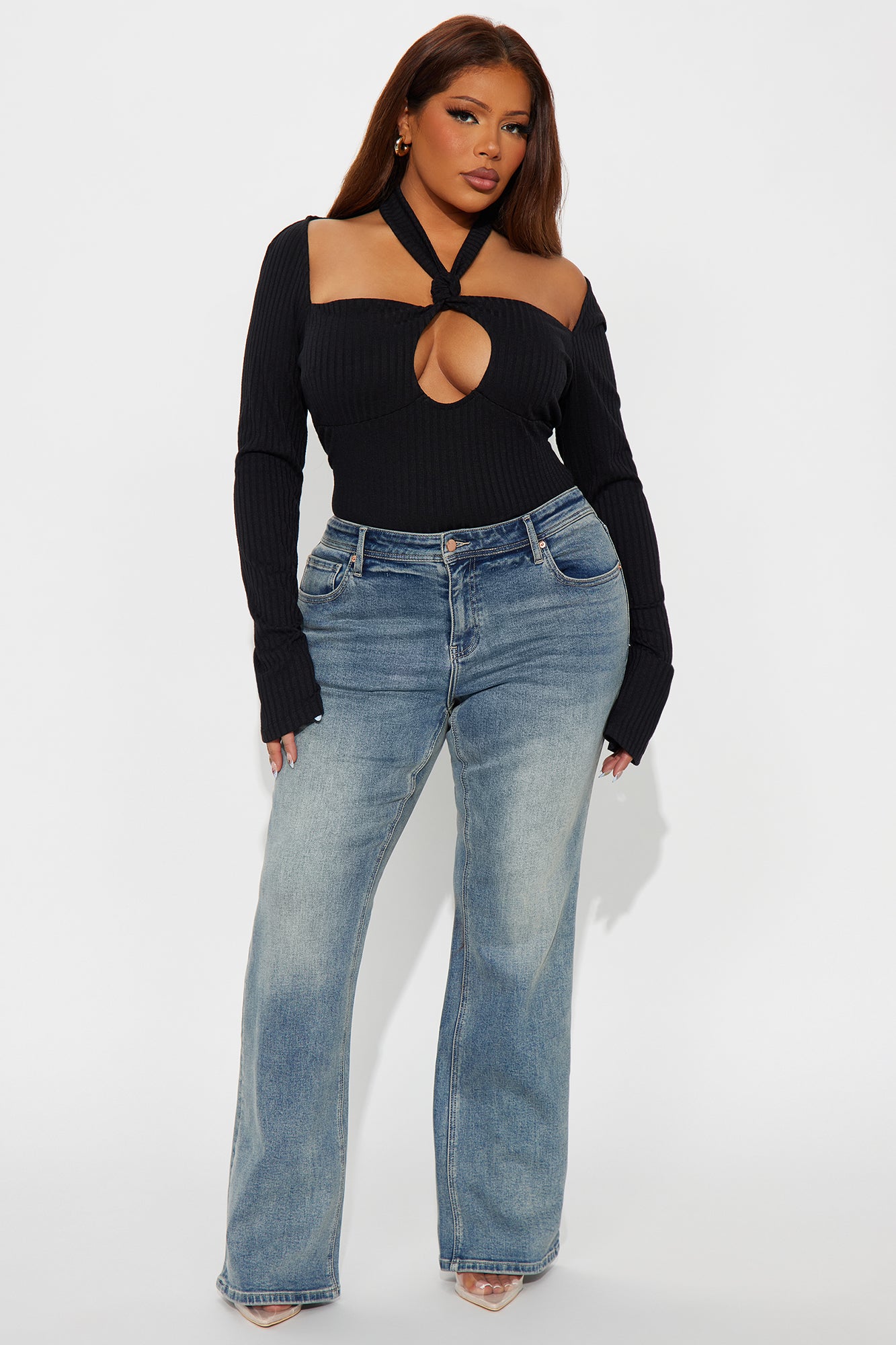 Safina Long Sleeve Ribbed Top - Black