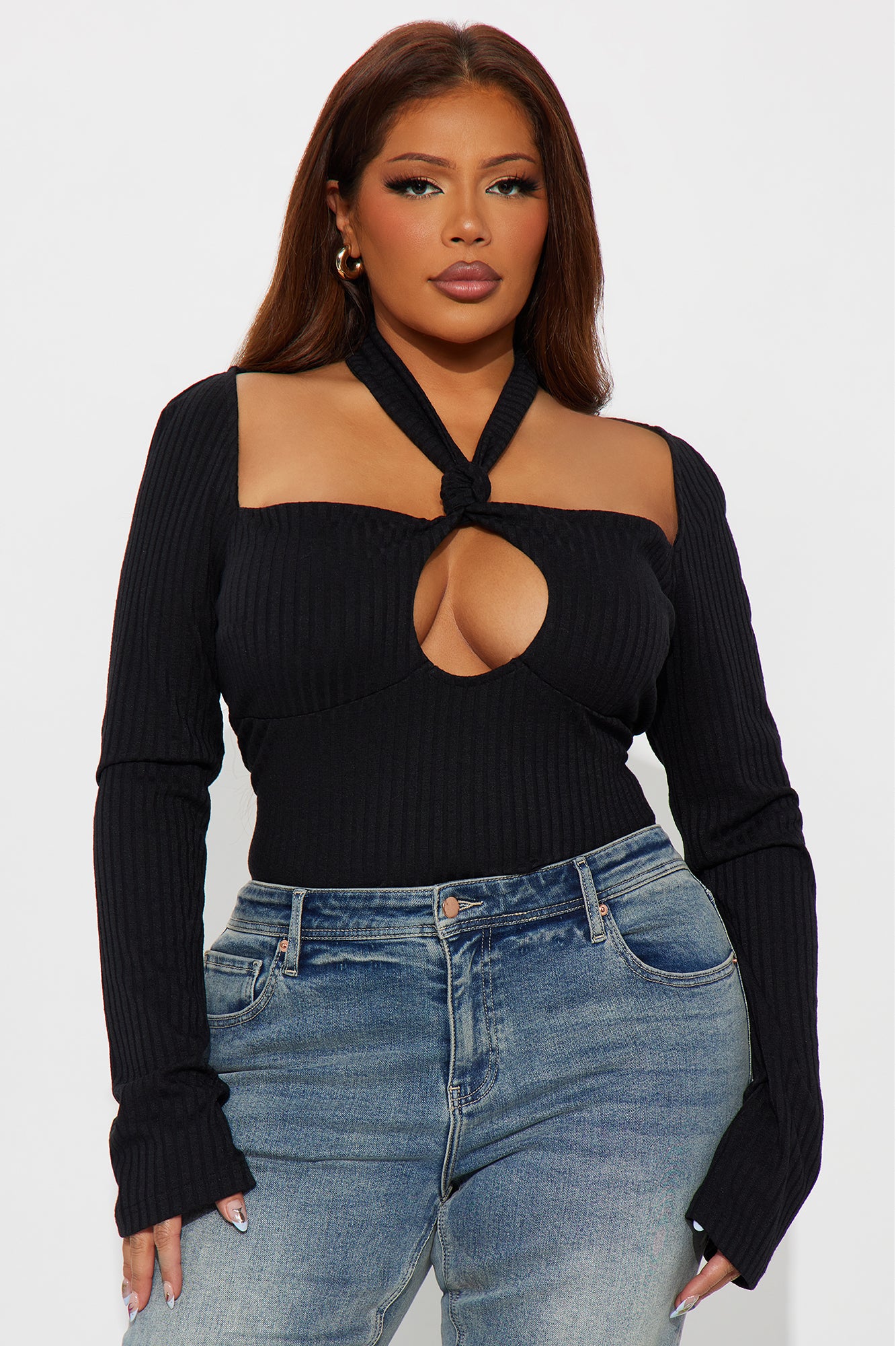 Safina Long Sleeve Ribbed Top - Black