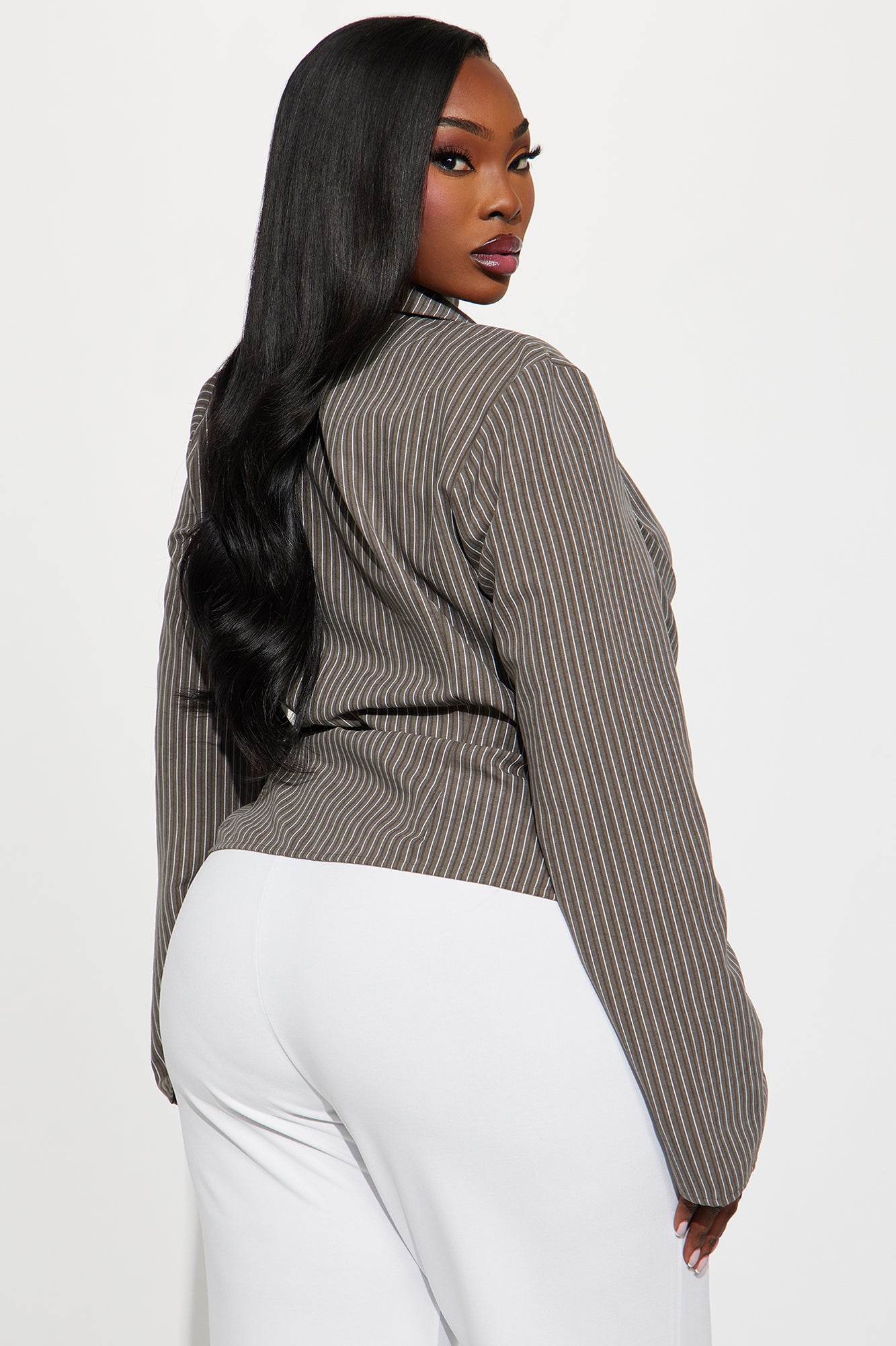 Modern Girl Ruched Pinstripe Top - Grey/combo