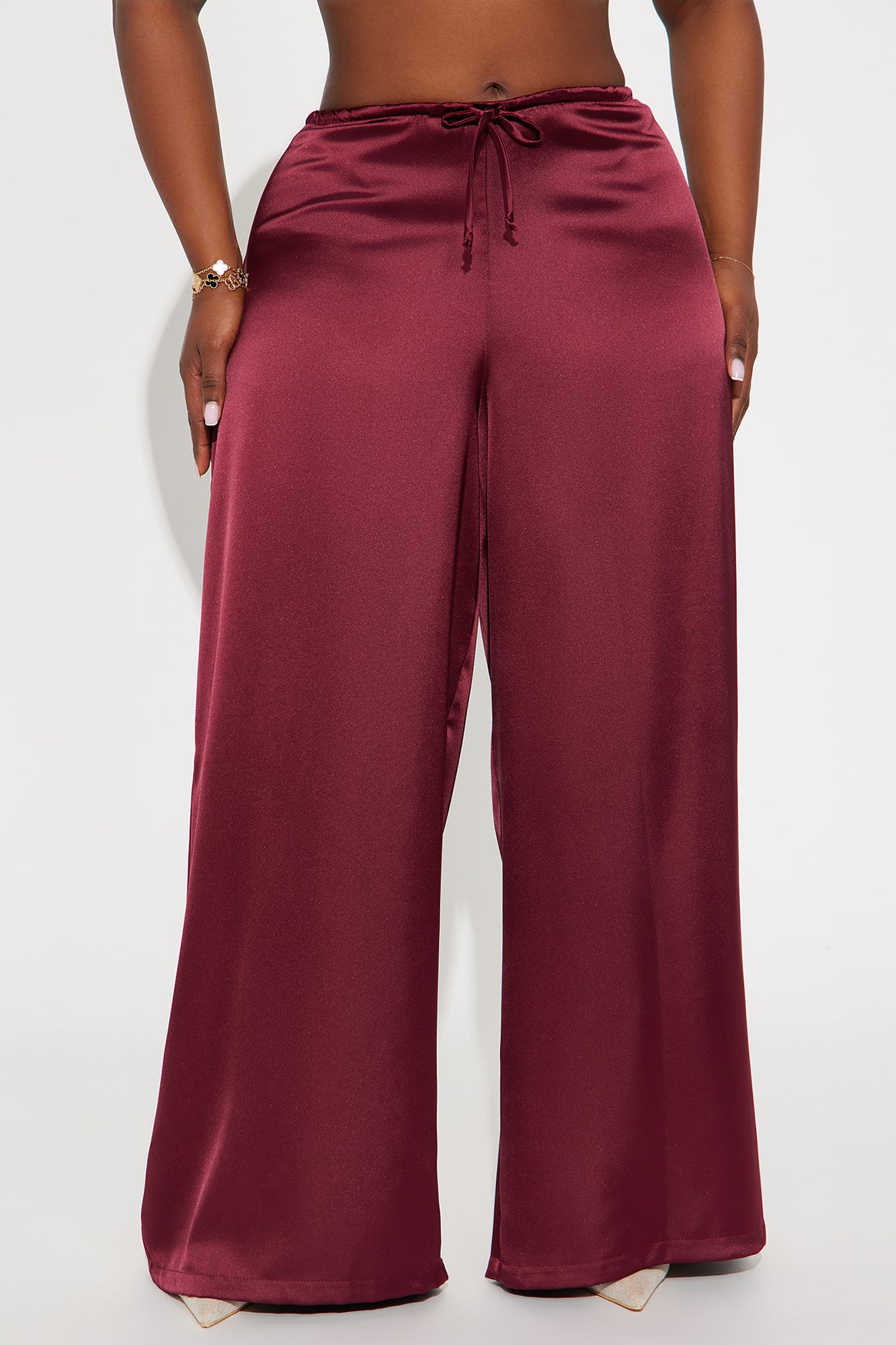 Augustine Satin Wide Leg Pant 32″ - Burgundy