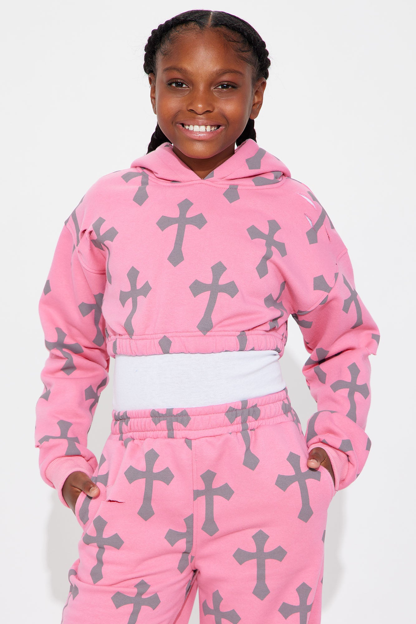 Mini Faith In Me Cropped Hoodie - Pink
