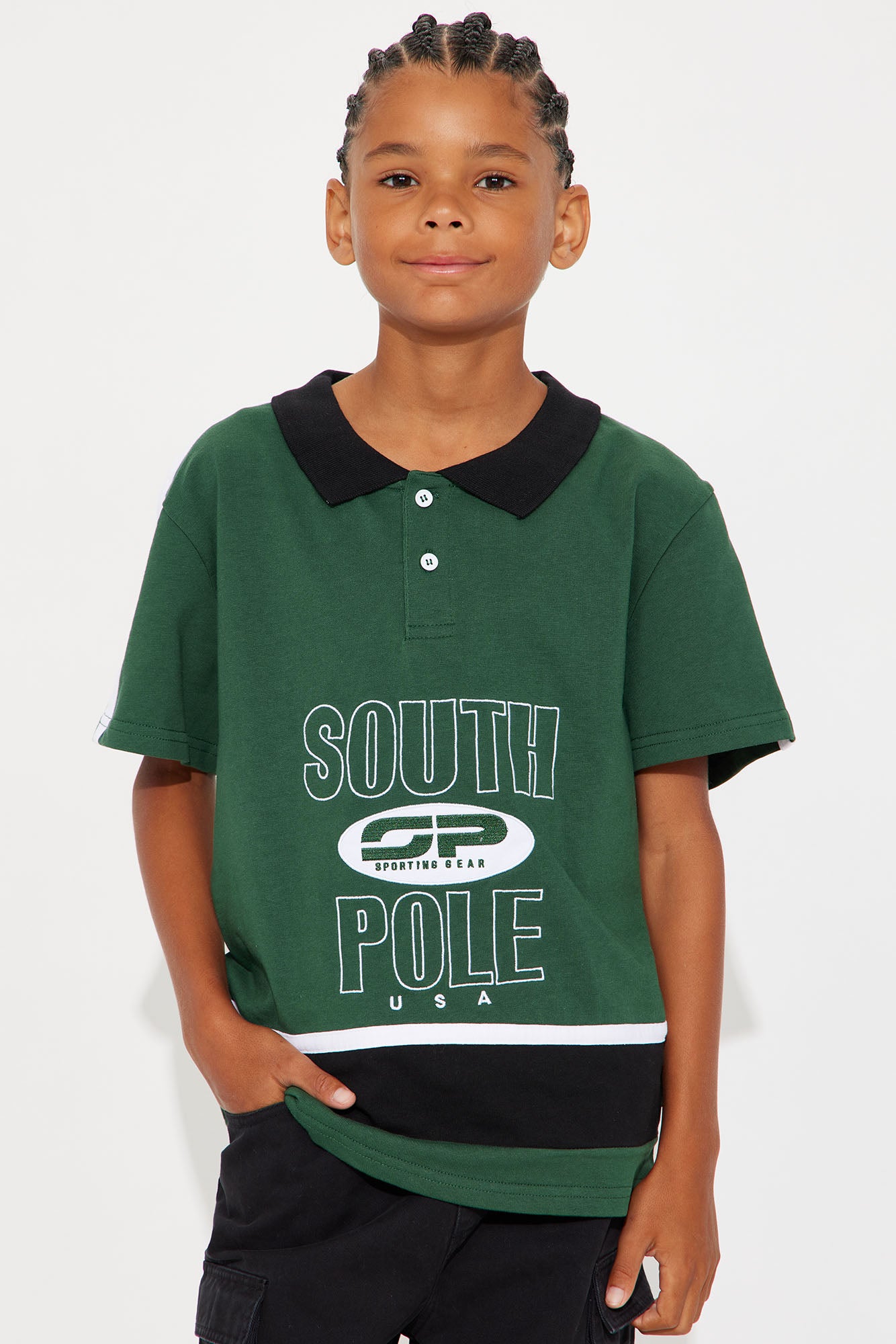Mini Southpole Relaxed Fit Collared Graphic Shirt - Olive